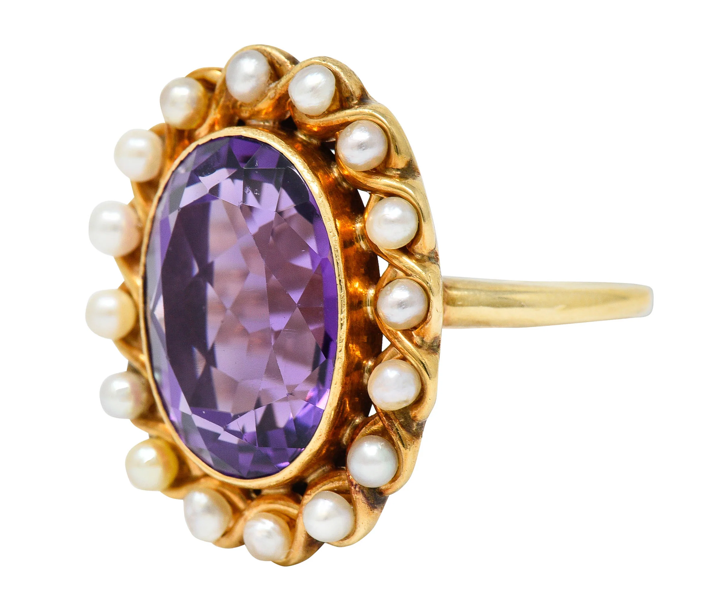 Victorian Amethyst Pearl 14 Karat Gold Cluster Ring Circa 1900 - Image 6
