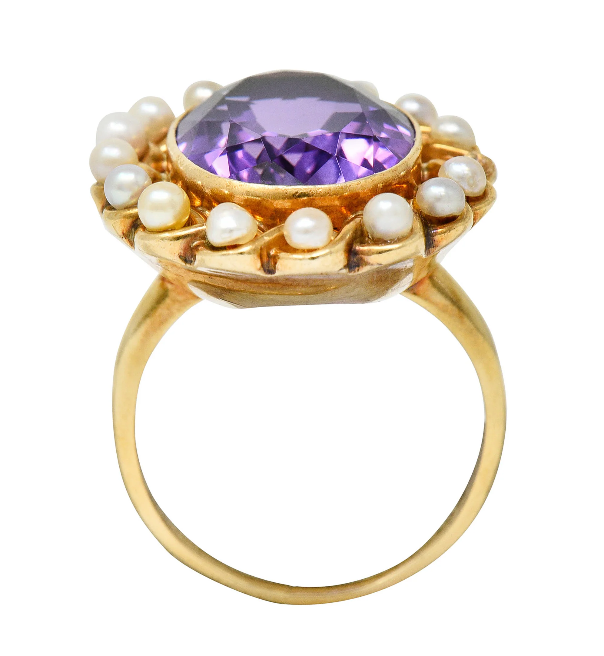 Victorian Amethyst Pearl 14 Karat Gold Cluster Ring Circa 1900 - Image 7