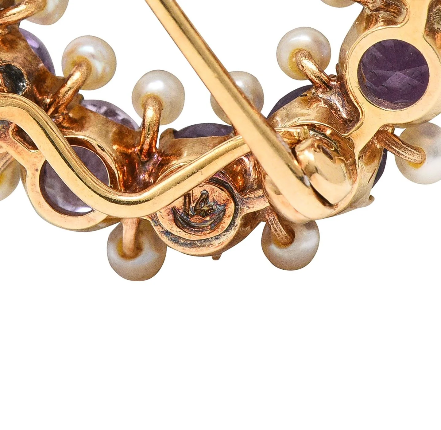 Victorian Amethyst Pearl 14 Karat Yellow Gold Antique Circle Brooch - Image 5