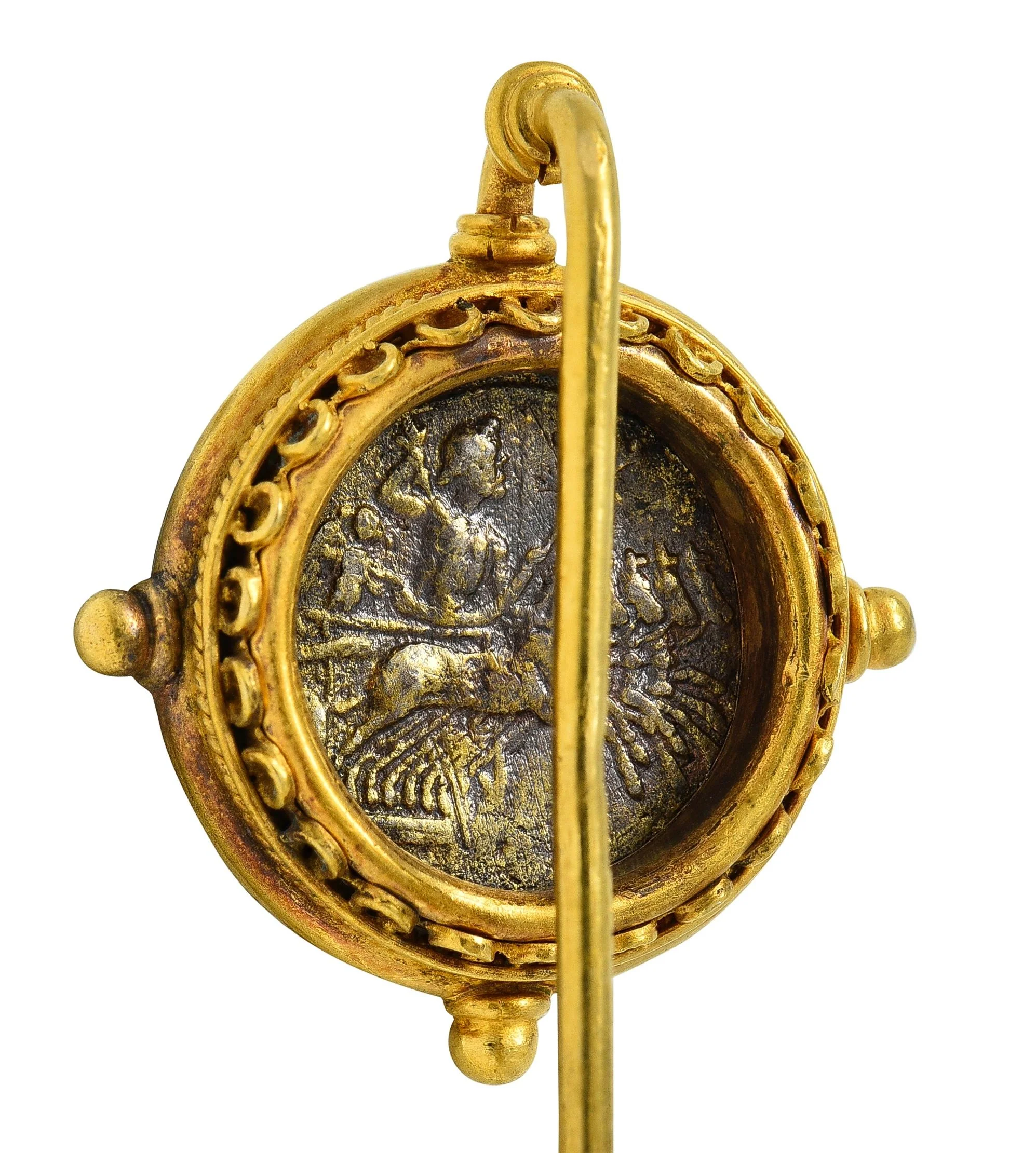 Victorian Ancient Carthaginian Shekel Zeus Coin 18 Karat Yellow Gold Antique Stickpin - Image 4