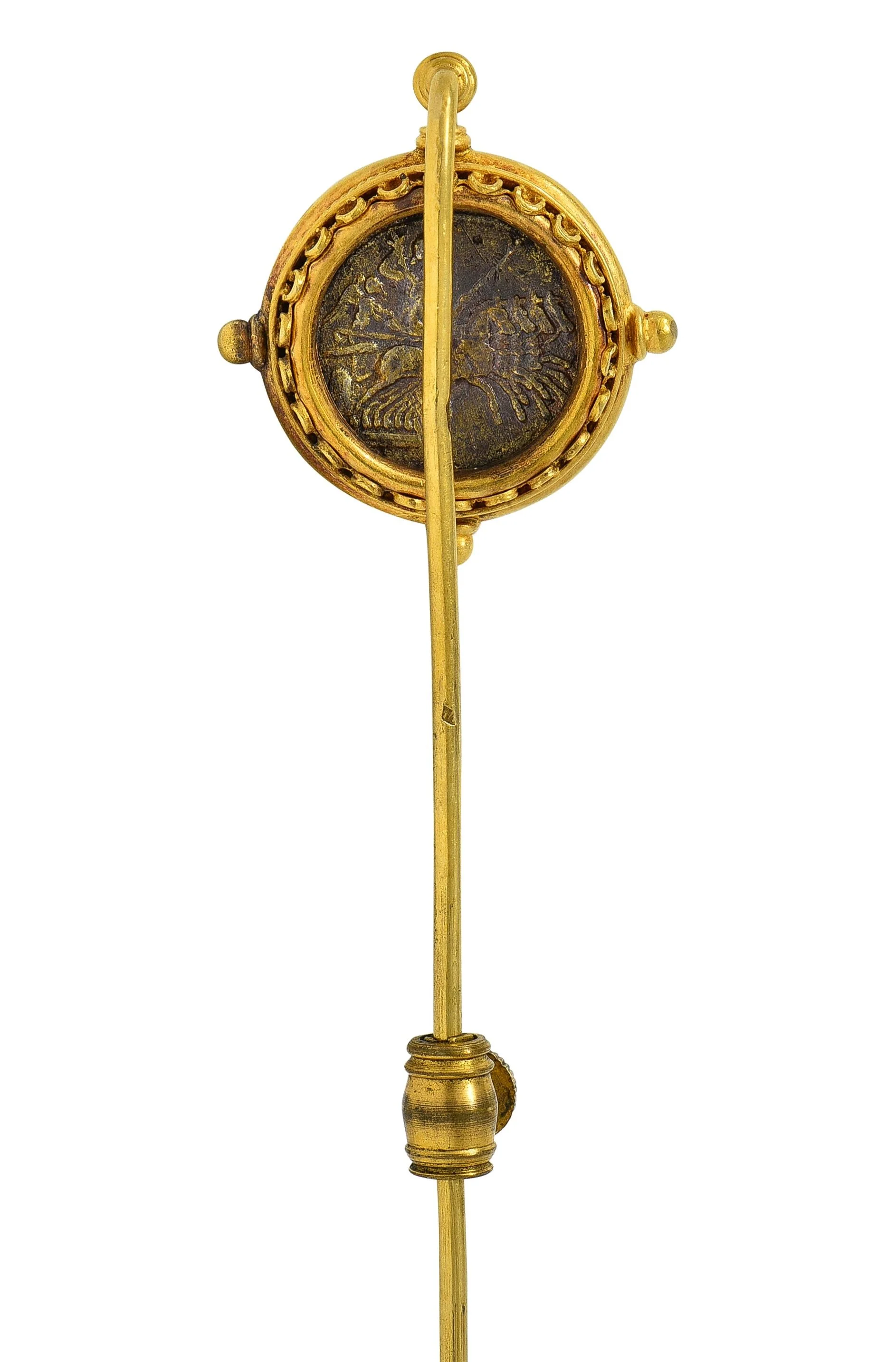 Victorian Ancient Carthaginian Shekel Zeus Coin 18 Karat Yellow Gold Antique Stickpin - Image 6