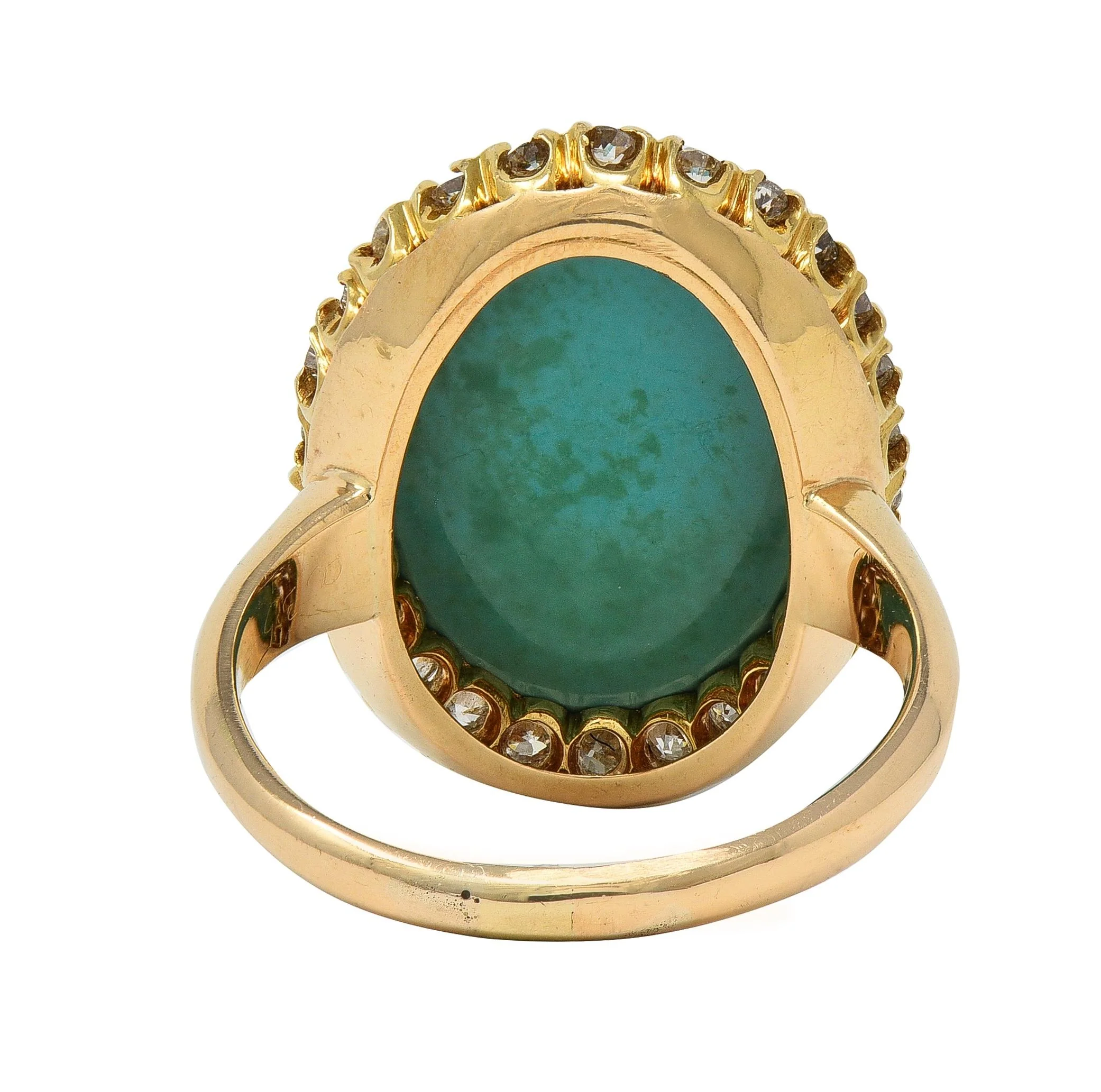 Victorian Antique Turquoise Diamond 14 Karat Yellow Gold Halo Ring - Image 3