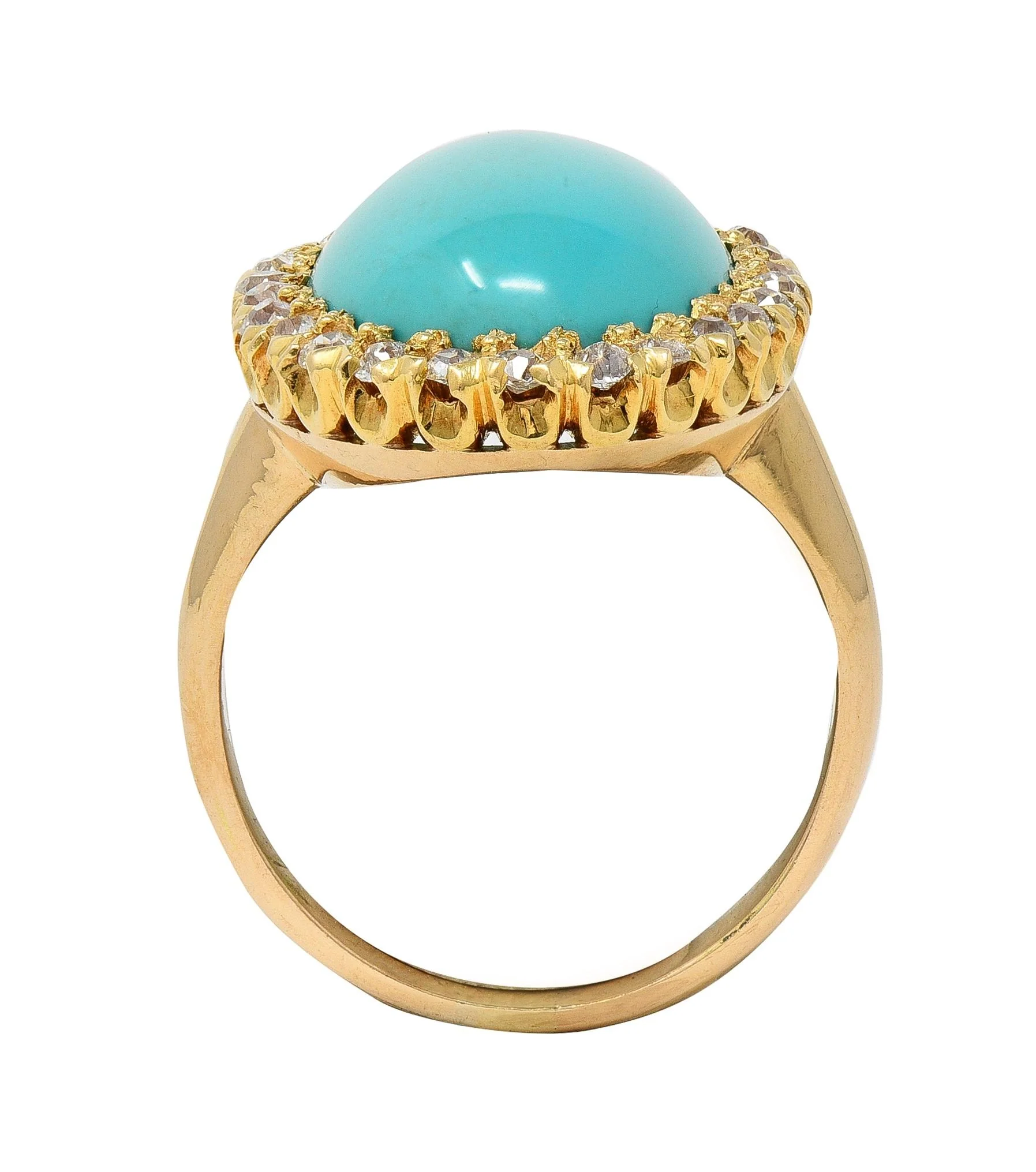 Victorian Antique Turquoise Diamond 14 Karat Yellow Gold Halo Ring - Image 5