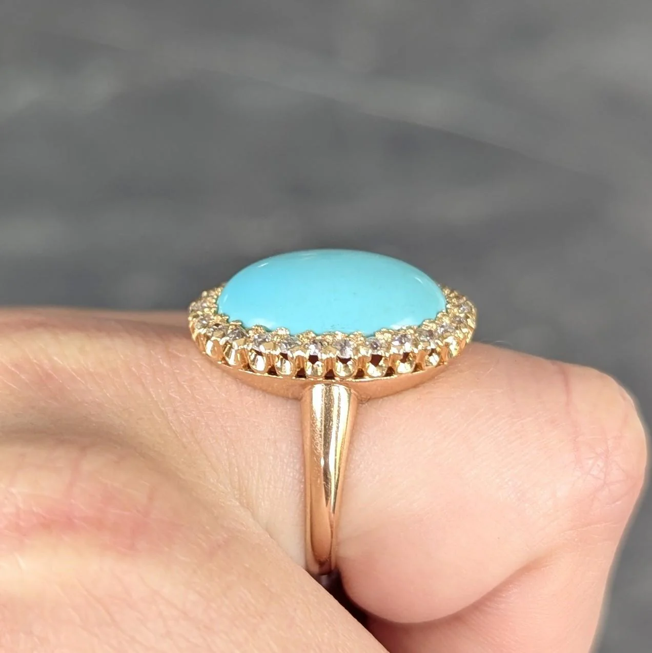 Victorian Antique Turquoise Diamond 14 Karat Yellow Gold Halo Ring - Image 9