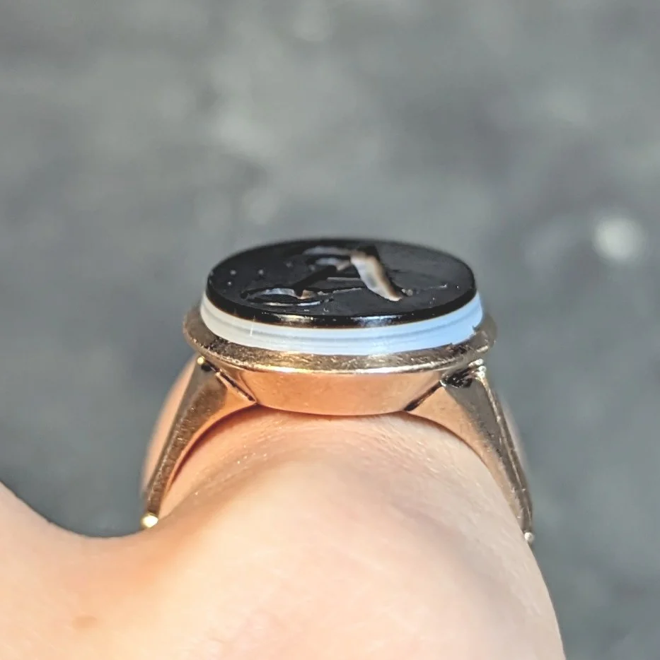 Victorian Banded Agate 14 Karat Rose Gold A Intaglio Antique Signet Ring - Image 12