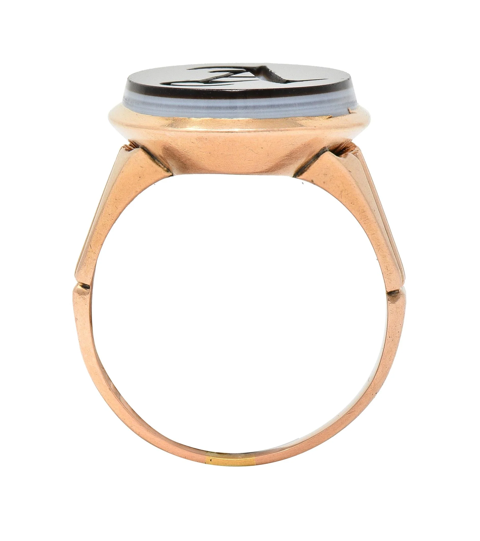 Victorian Banded Agate 14 Karat Rose Gold A Intaglio Antique Signet Ring - Image 8
