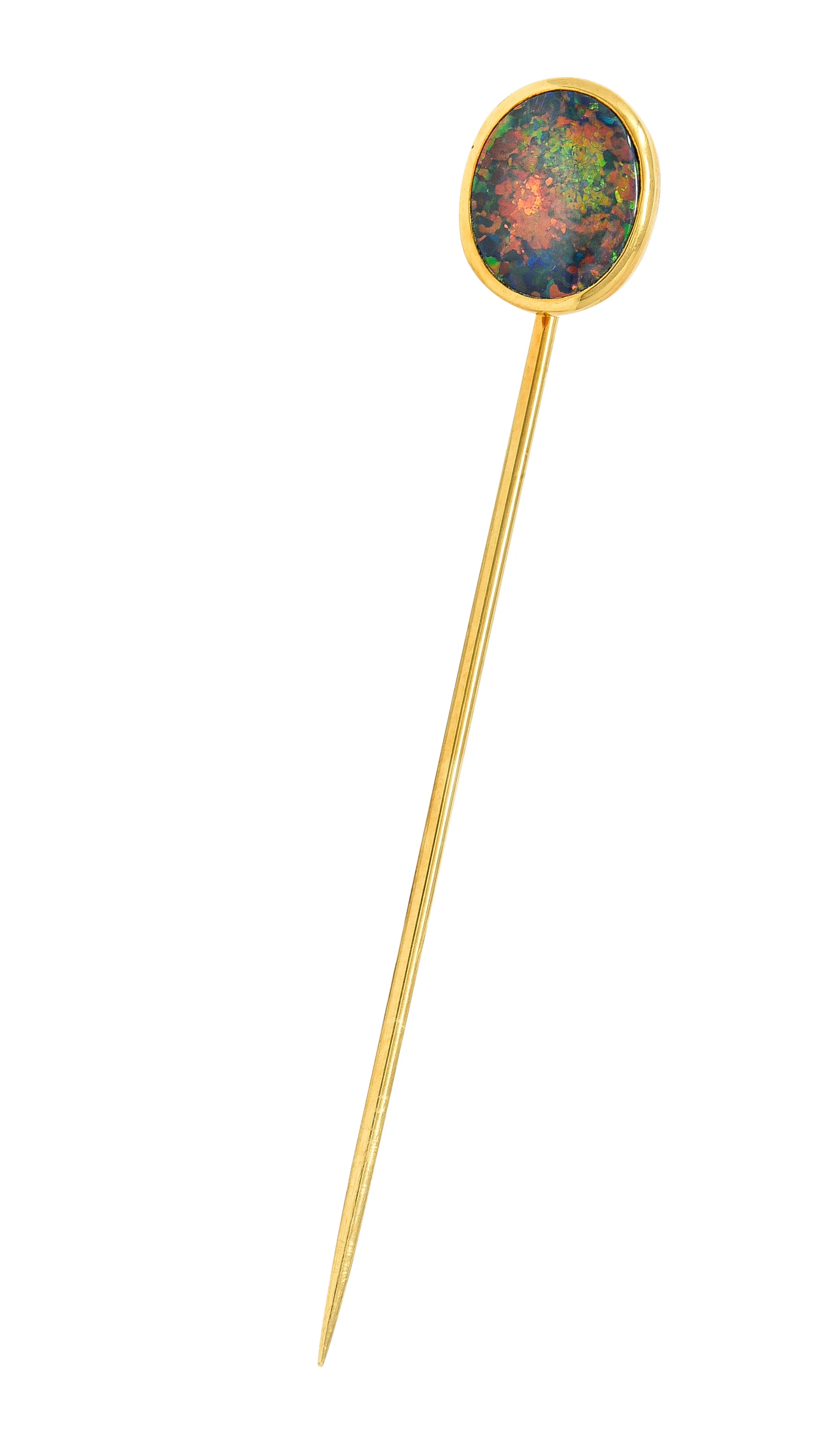 Victorian Black Opal Cabochon 18 Karat Gold Oval Stickpin GIA - Image 2