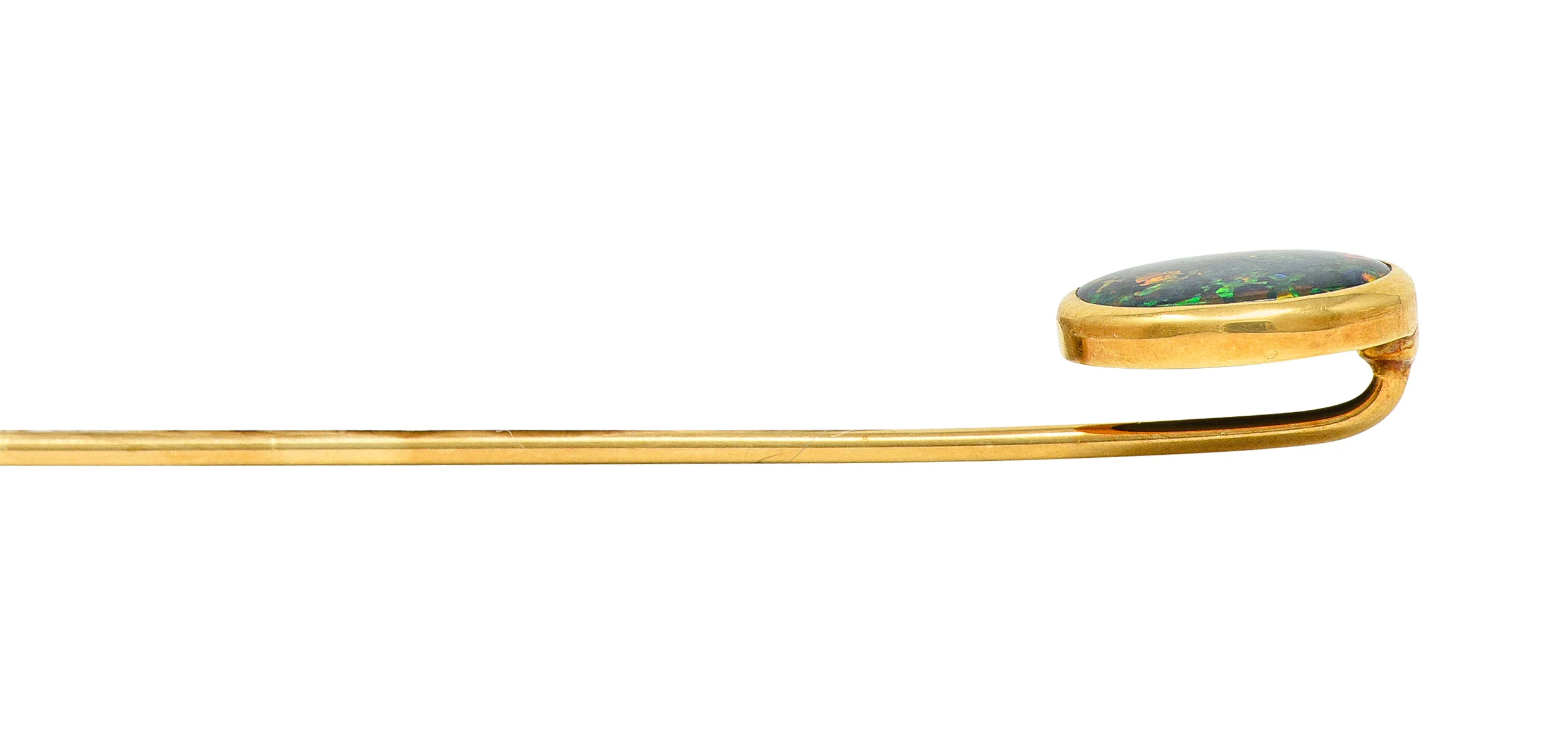 Victorian Black Opal Cabochon 18 Karat Gold Oval Stickpin GIA - Image 8