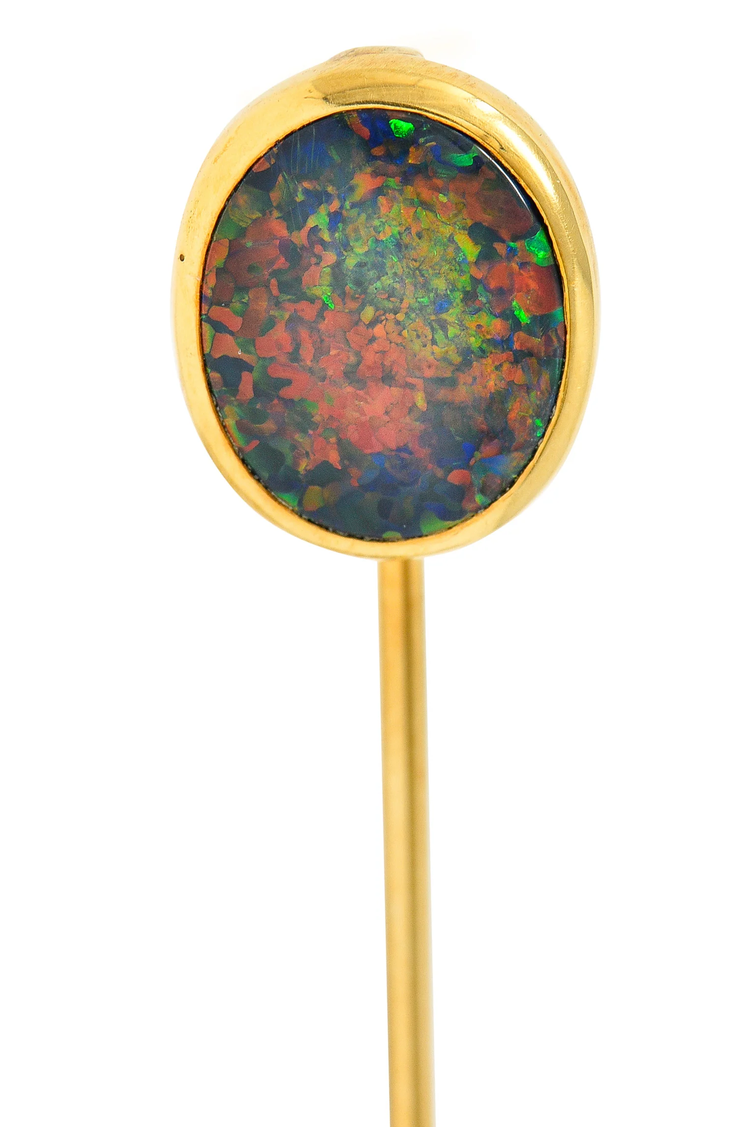 Victorian Black Opal Cabochon 18 Karat Gold Oval Stickpin GIA - Image 9