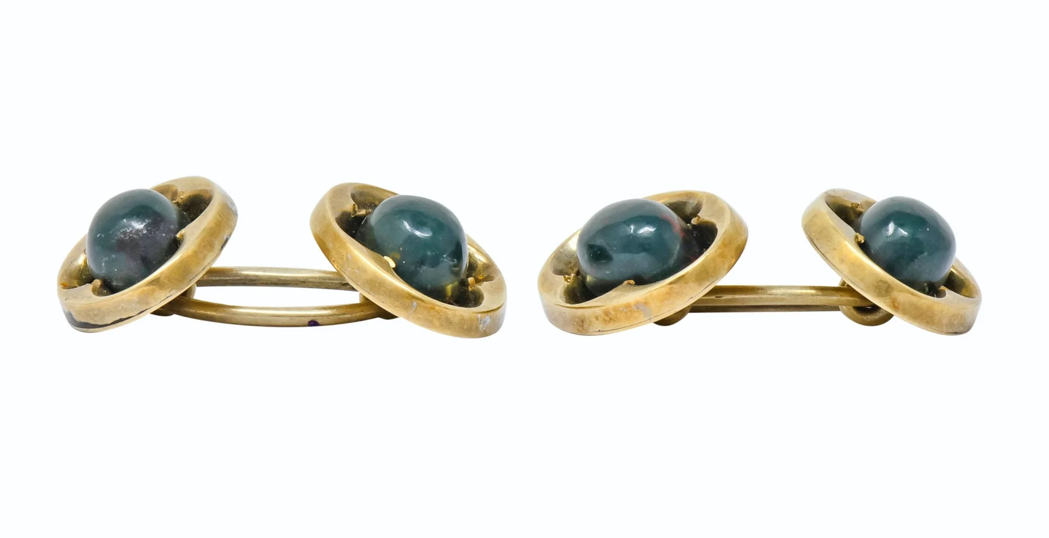 Victorian Bloodstone 14 Karat Gold Clover Men's Cufflinks Circa 1900 - Image 4