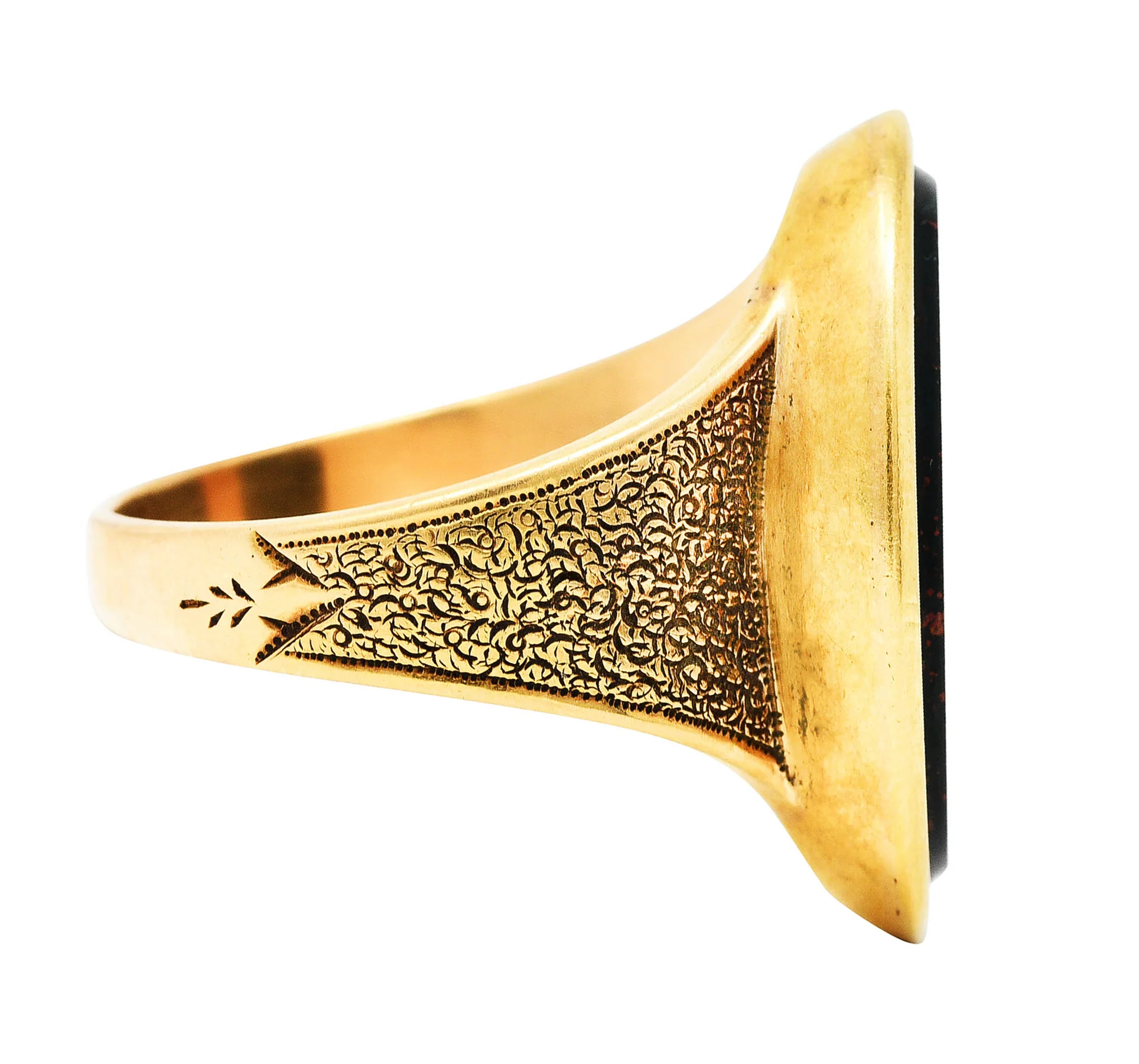 Victorian Bloodstone 18 Karat Gold Intaglio Monogram Signet Unisex Ring - Image 3
