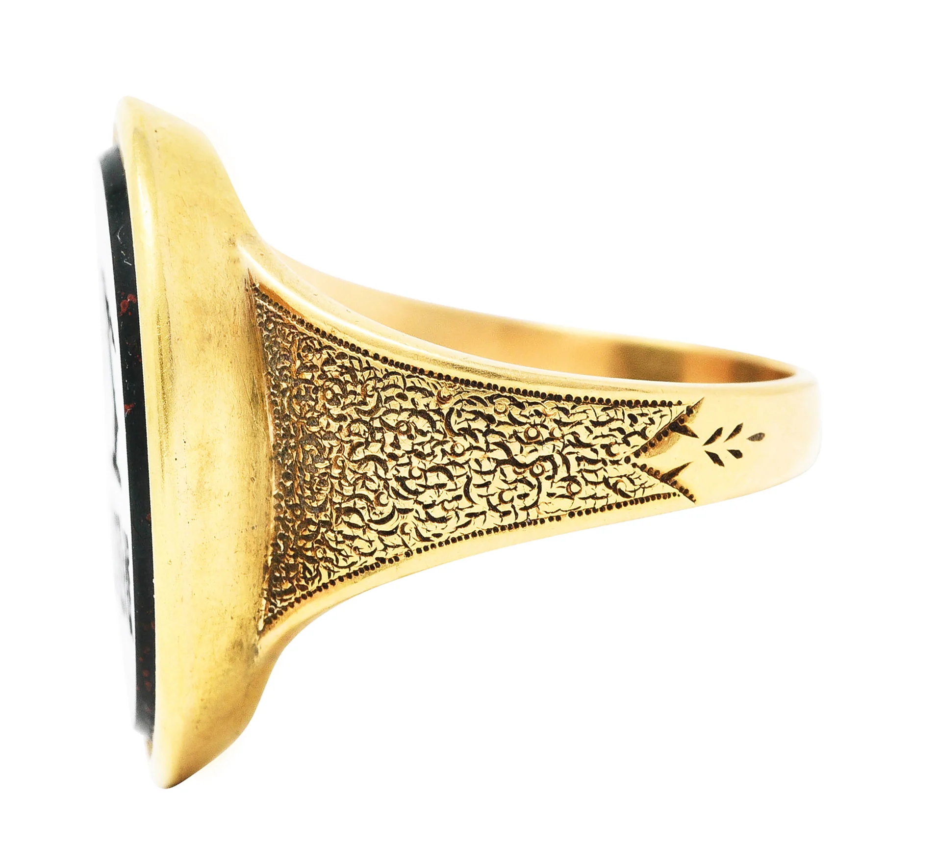 Victorian Bloodstone 18 Karat Gold Intaglio Monogram Signet Unisex Ring - Image 5