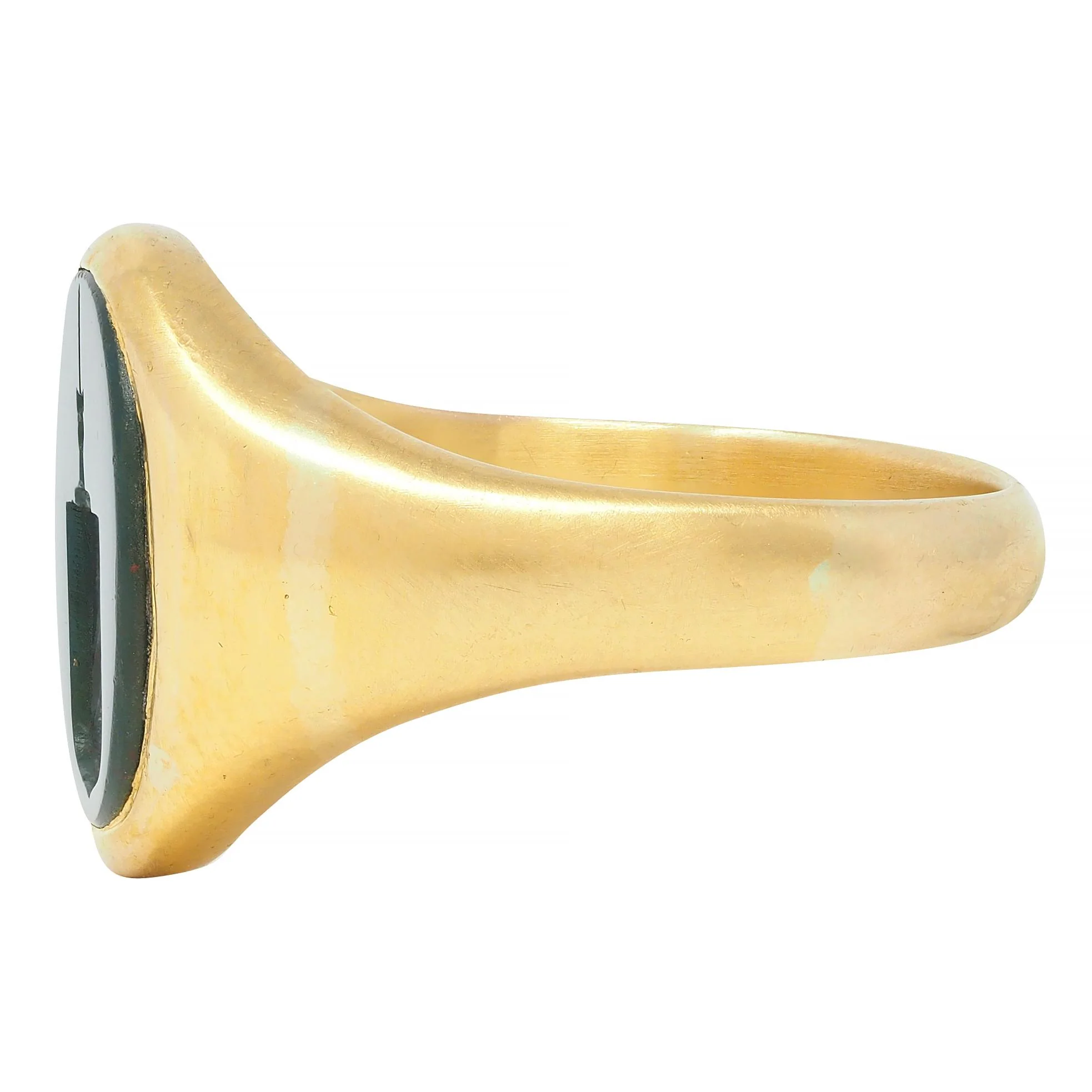 Victorian Bloodstone 18K Yellow Gold Crest Antique Unisex Shield Signet Ring - Image 4