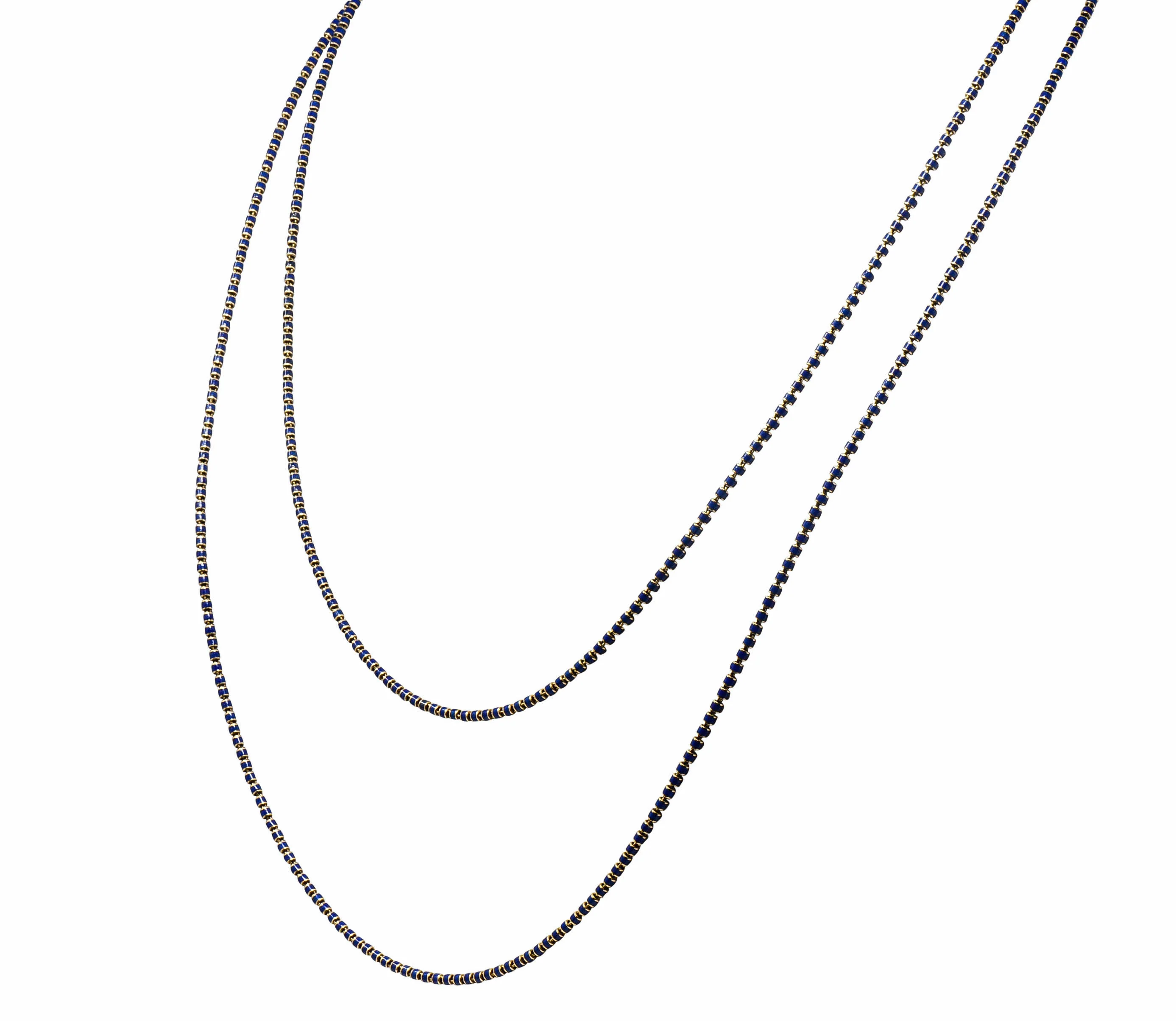 Victorian Blue Enamel 14 Karat Gold 56 Inch Long Chain Necklace Circa 1900 - Image 3