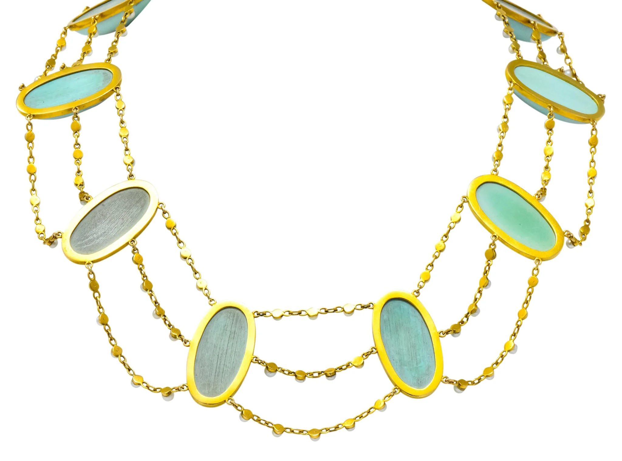 Victorian Cabochon Turquoise Pearl 14 Karat Gold Swag Necklace - Image 6