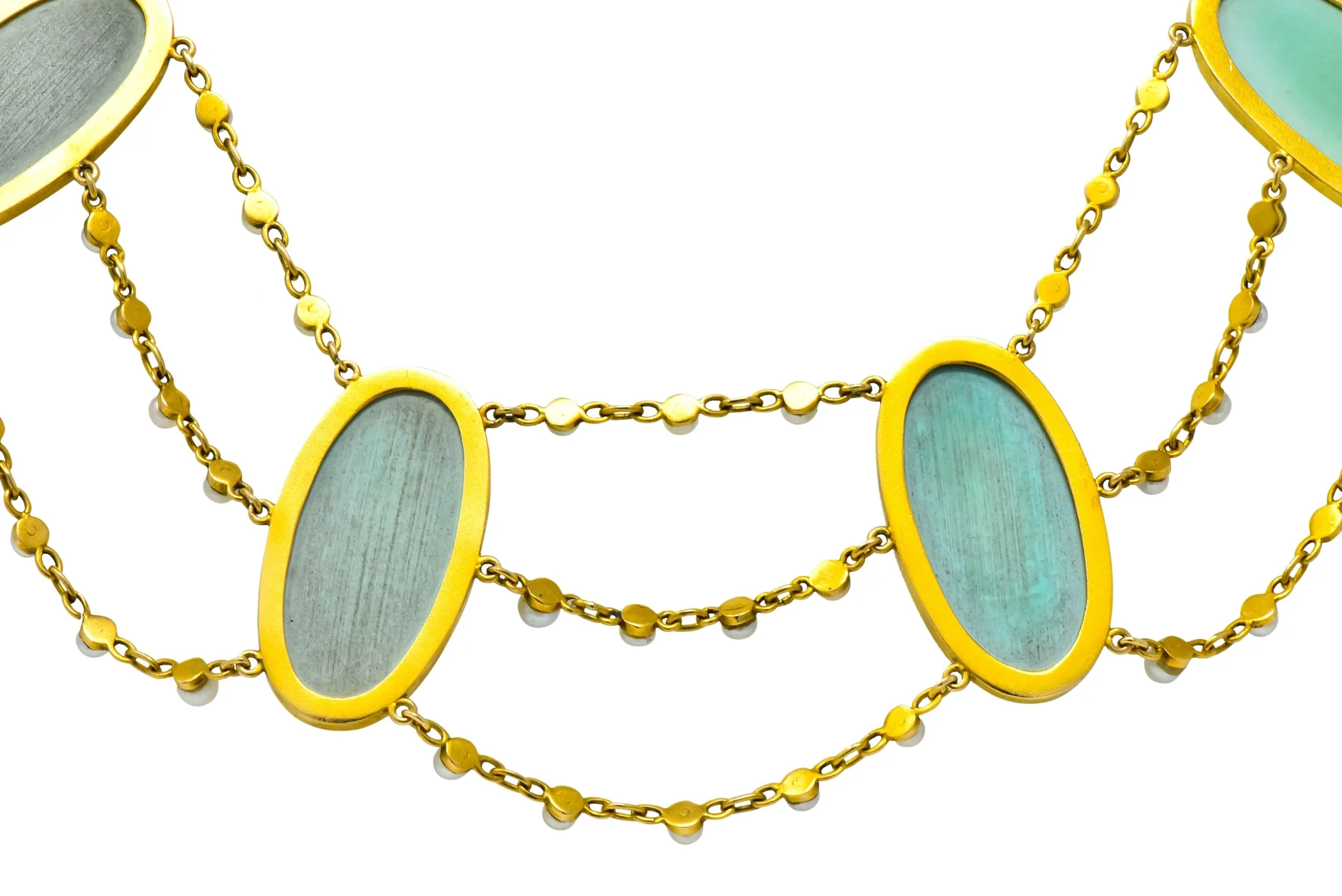 Victorian Cabochon Turquoise Pearl 14 Karat Gold Swag Necklace - Image 7