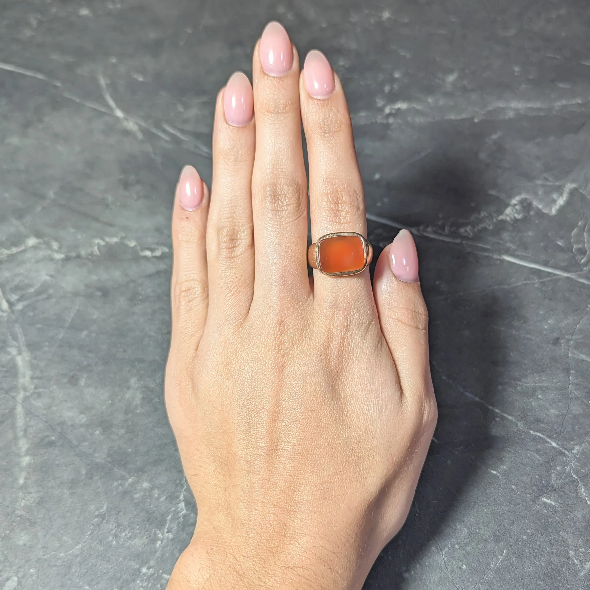 Victorian Carnelian 14 Karat Rose Gold Antique Unisex Signet Ring - Image 10