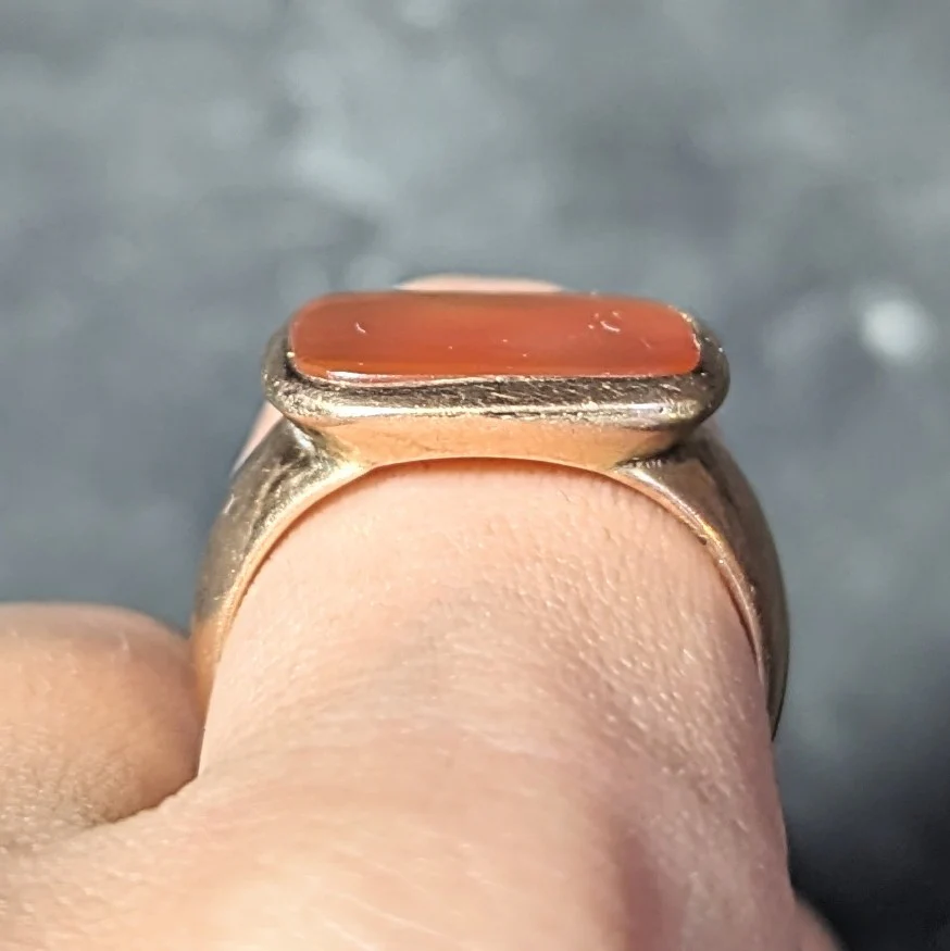 Victorian Carnelian 14 Karat Rose Gold Antique Unisex Signet Ring - Image 11