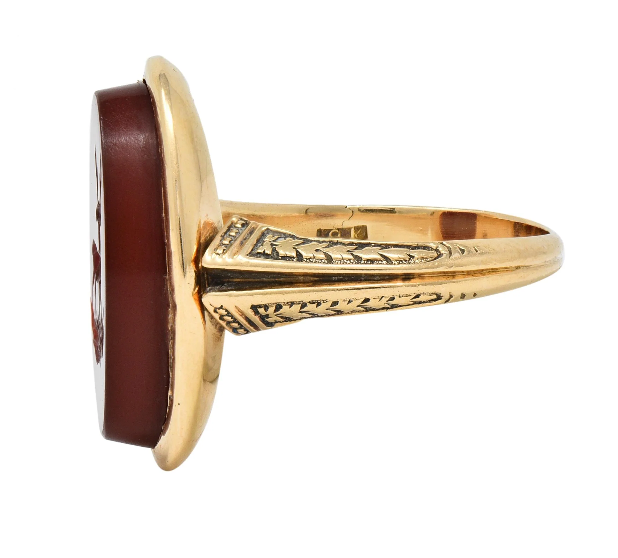 Victorian Carnelian 18 Karat Yellow Gold Stag Deer Intaglio Antique Signet Ring - Image 5