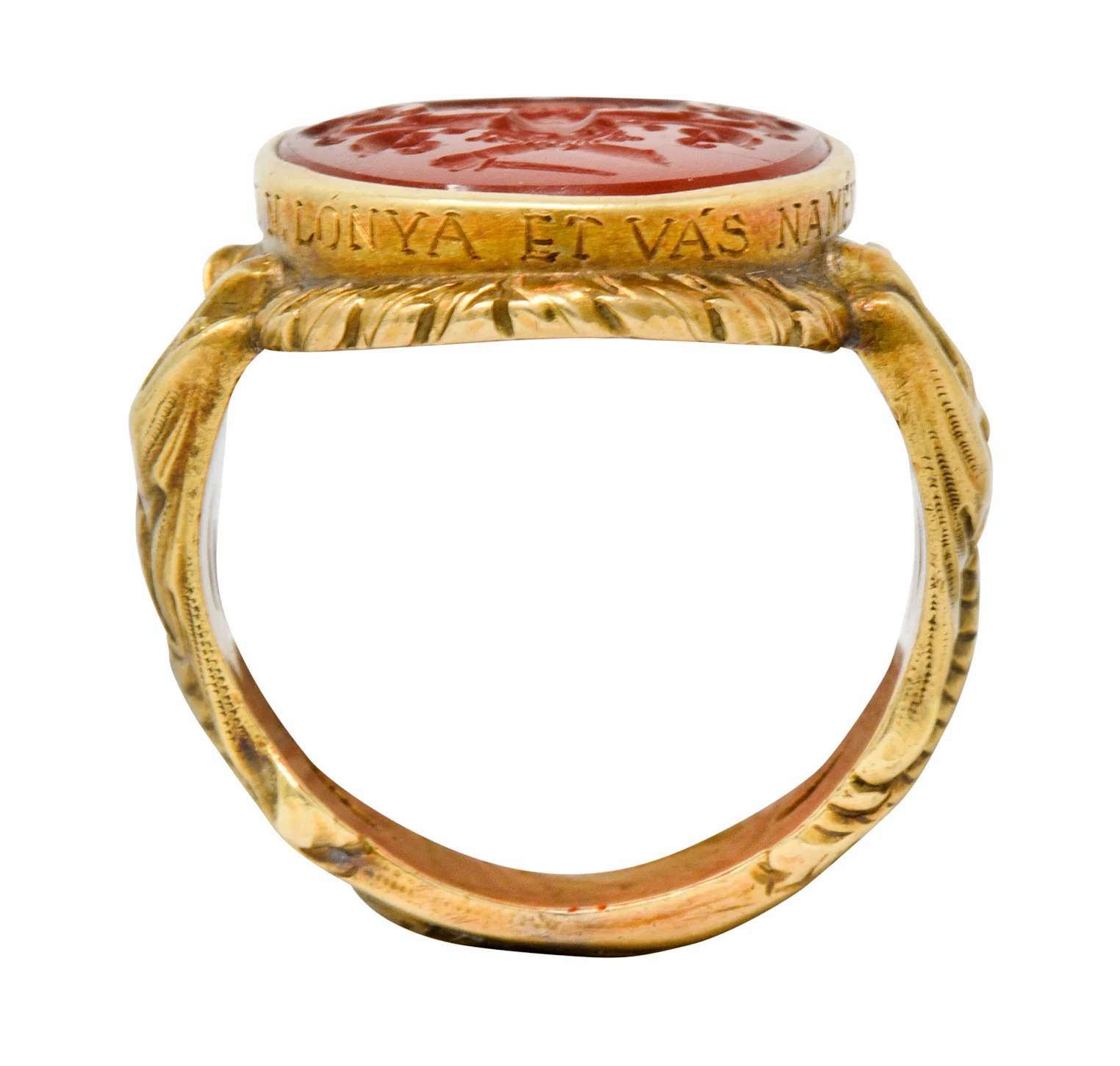 Victorian Carnelian Intaglio 14 Karat Gold Heraldry Men's Dragon Signet Ring - Image 11
