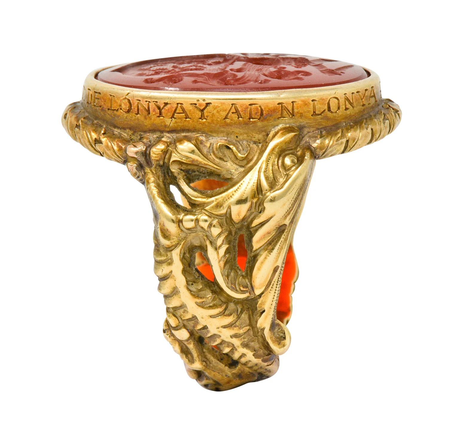 Victorian Carnelian Intaglio 14 Karat Gold Heraldry Men's Dragon Signet Ring - Image 12