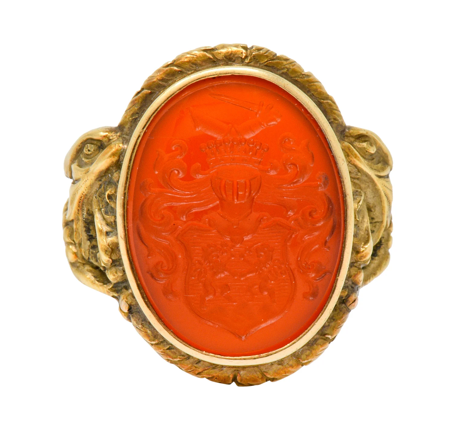 Victorian Carnelian Intaglio 14 Karat Gold Heraldry Men's Dragon Signet Ring - Image 2