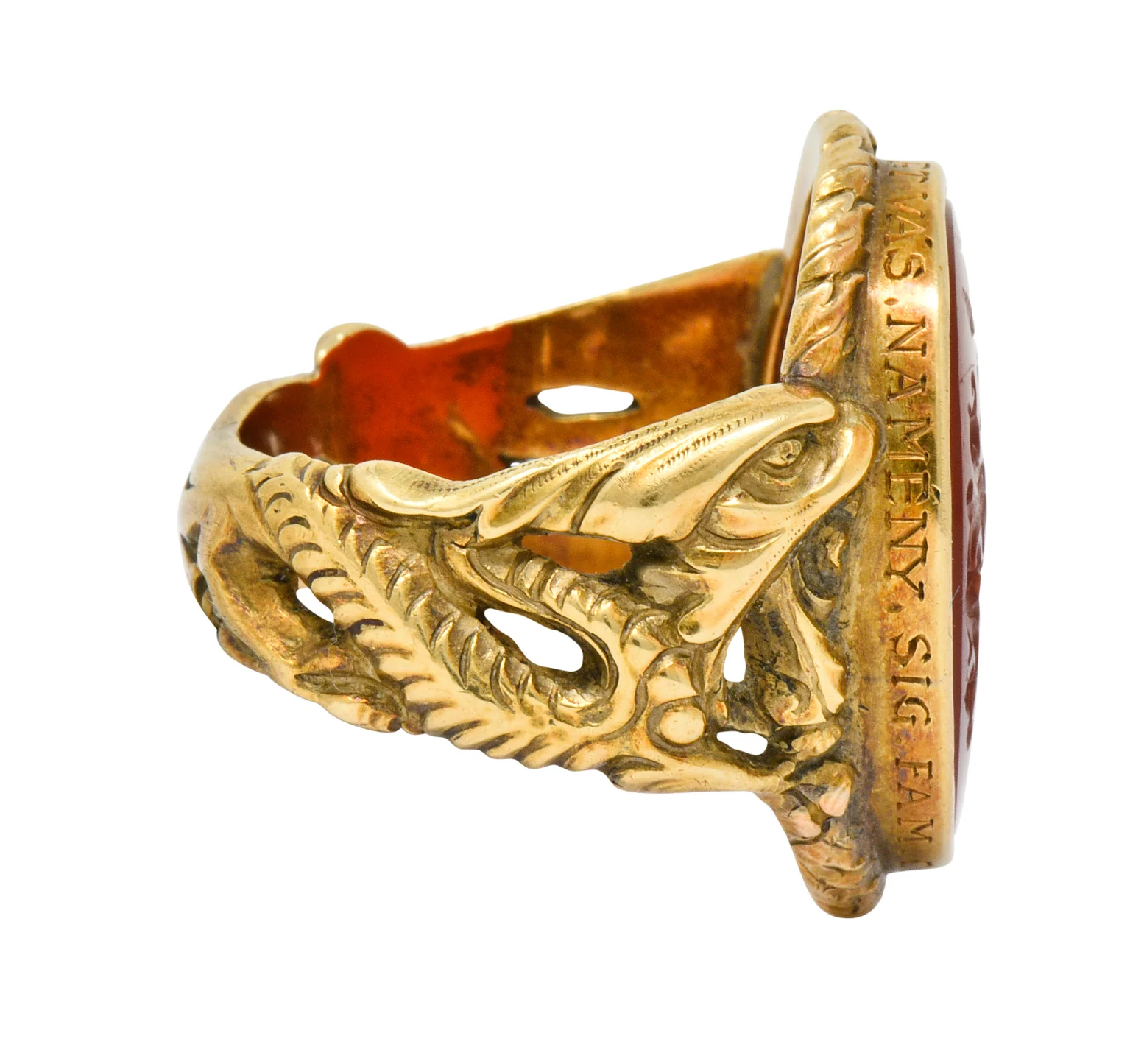 Victorian Carnelian Intaglio 14 Karat Gold Heraldry Men's Dragon Signet Ring - Image 3