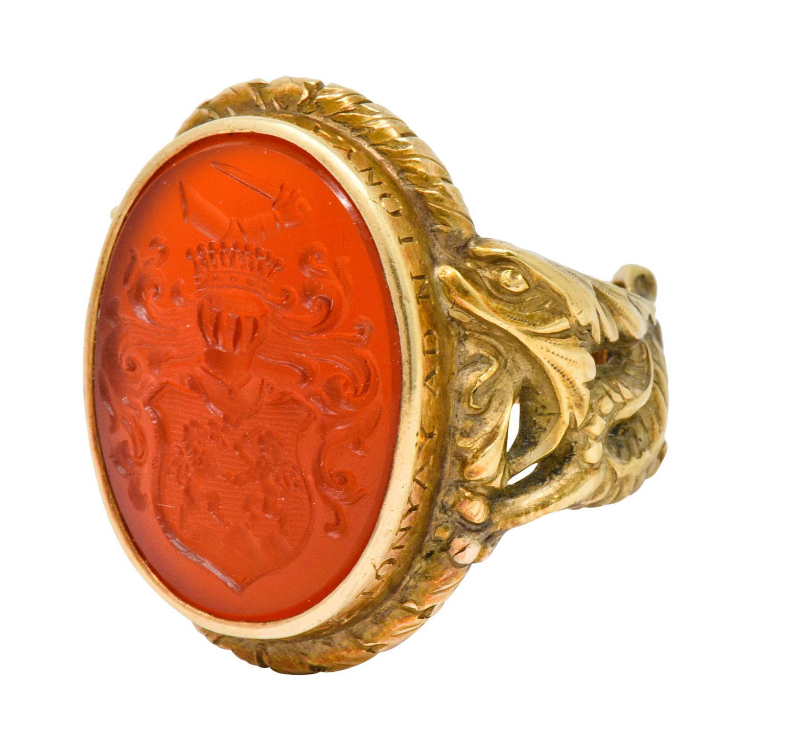 Victorian Carnelian Intaglio 14 Karat Gold Heraldry Men's Dragon Signet Ring - Image 6