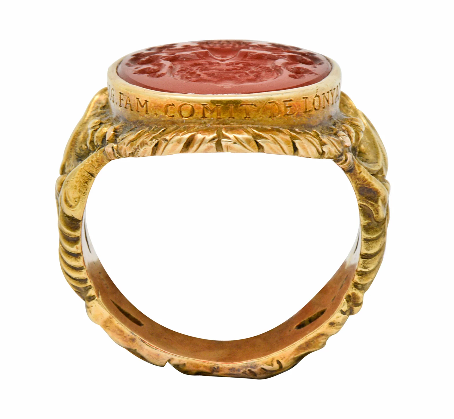 Victorian Carnelian Intaglio 14 Karat Gold Heraldry Men's Dragon Signet Ring - Image 9