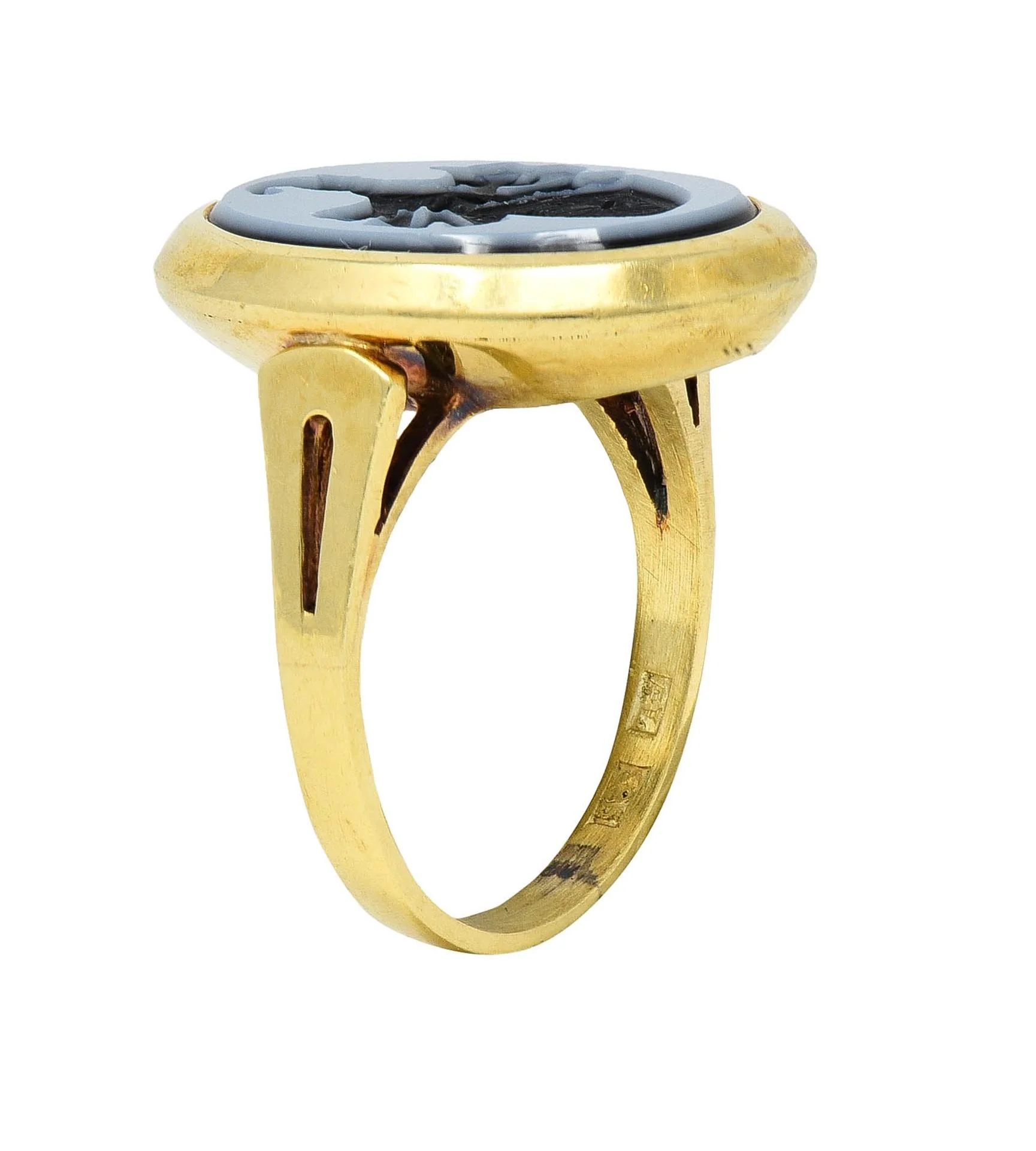 Victorian Carved Agate 14 Karat Yellow Gold Antique Heraldic Intaglio Unisex Signet Ring - Image 10