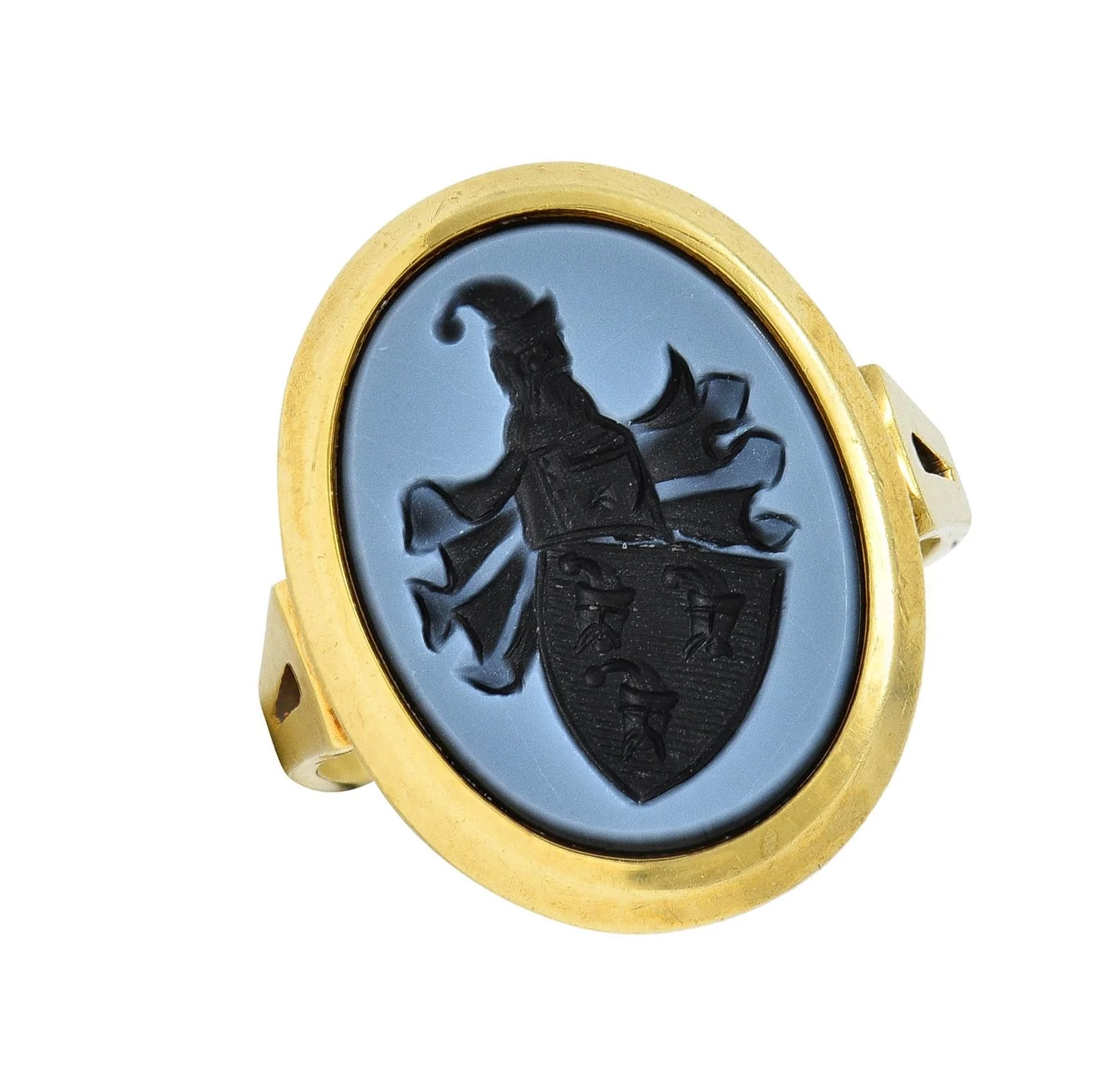 Victorian Carved Agate 14 Karat Yellow Gold Antique Heraldic Intaglio Unisex Signet Ring - Image 11