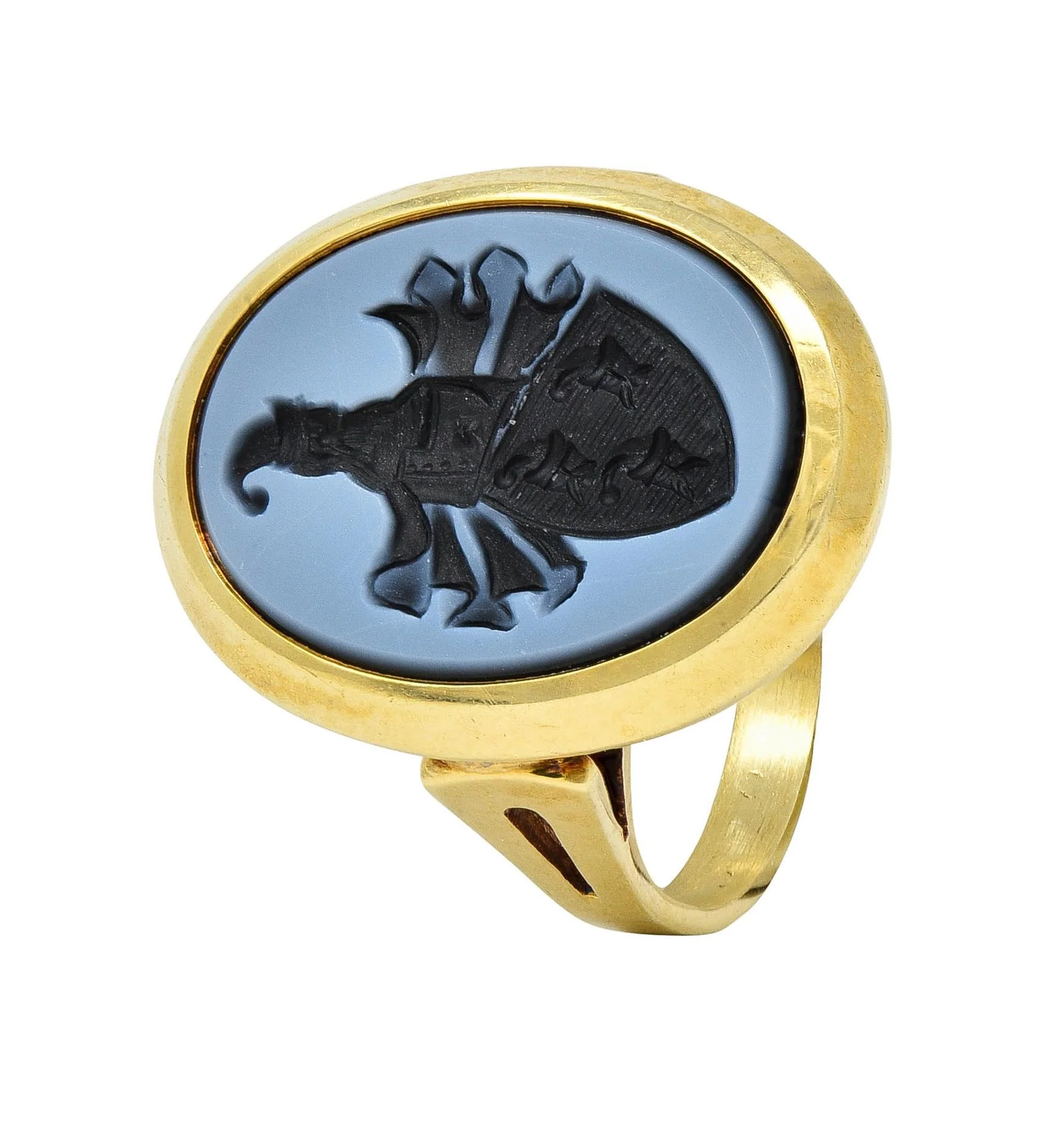 Victorian Carved Agate 14 Karat Yellow Gold Antique Heraldic Intaglio Unisex Signet Ring - Image 8