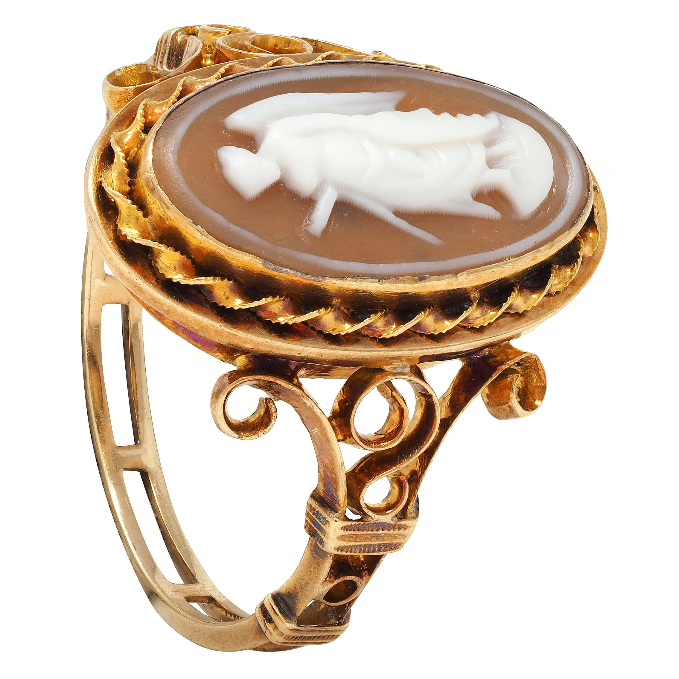 Victorian Carved Agate 14 Karat Yellow Gold Greek Godess Nike Antique Cameo Antique Ring - Image 10