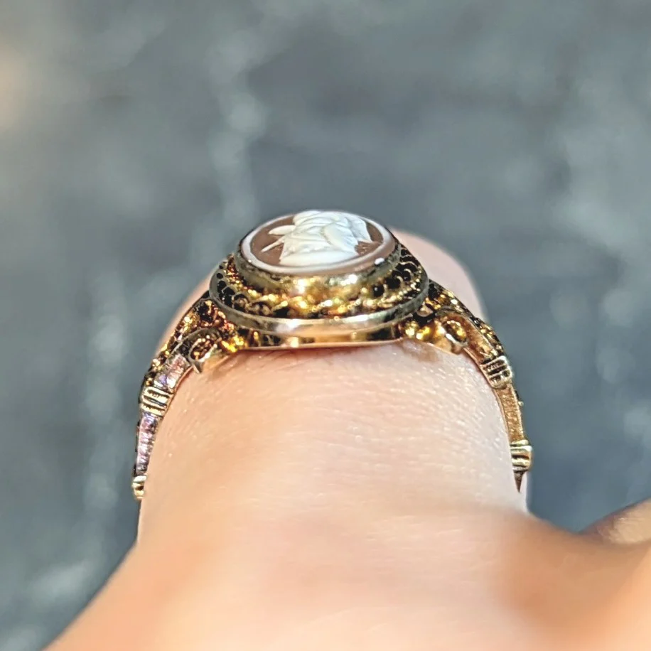 Victorian Carved Agate 14 Karat Yellow Gold Greek Godess Nike Antique Cameo Antique Ring - Image 12