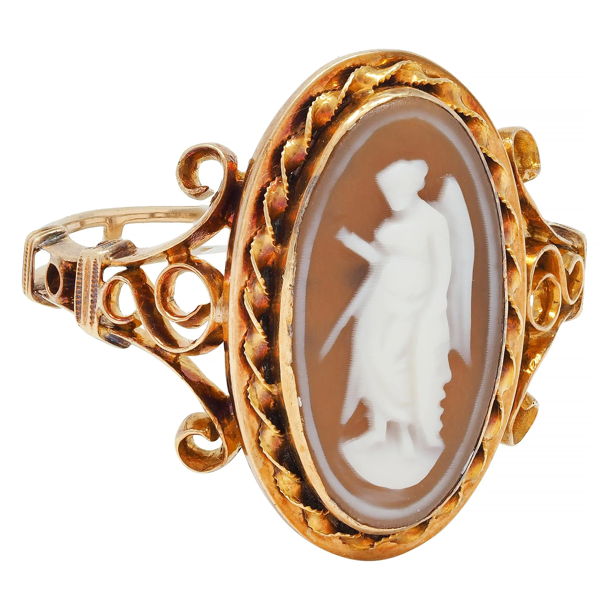 Victorian Carved Agate 14 Karat Yellow Gold Greek Godess Nike Antique Cameo Antique Ring - Image 3