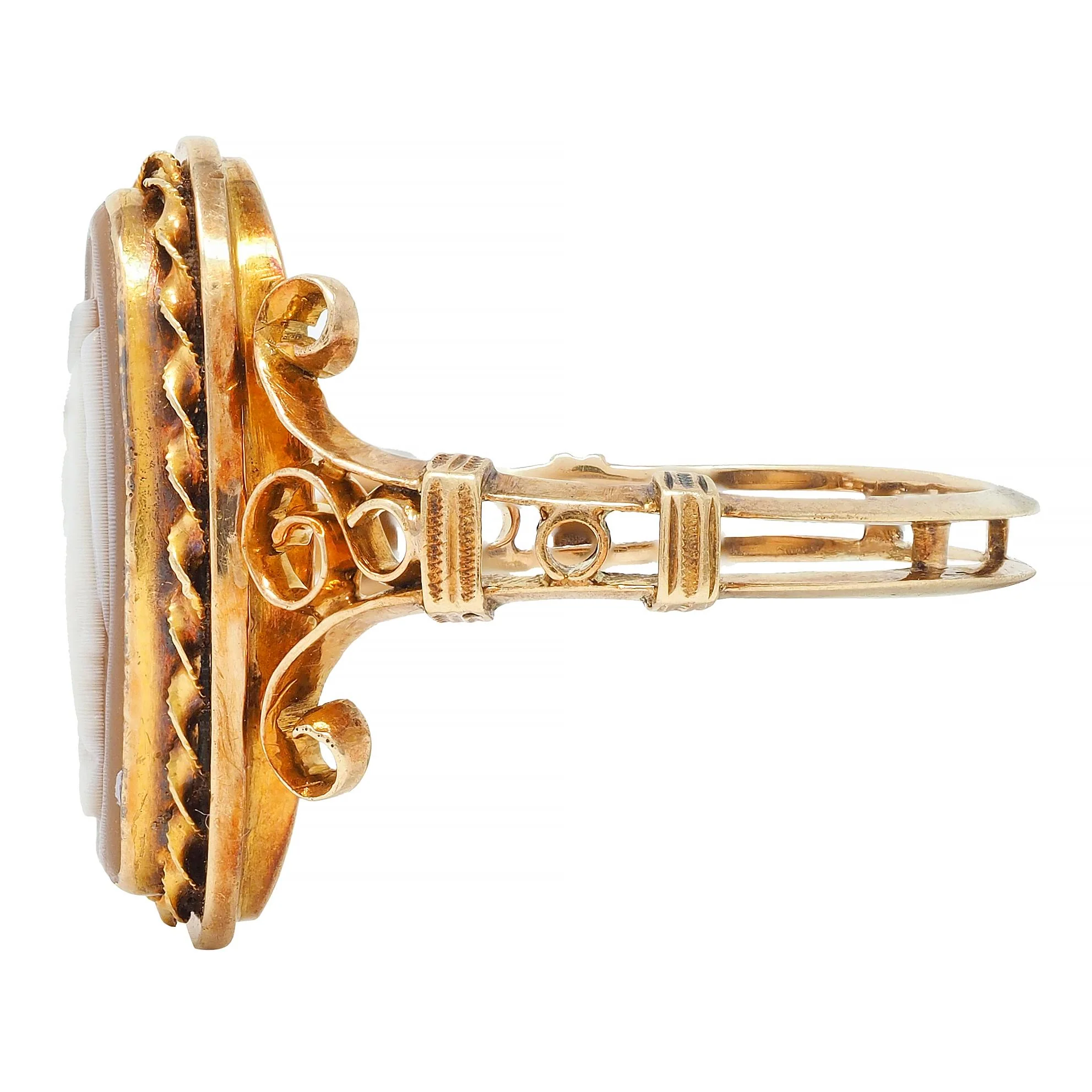 Victorian Carved Agate 14 Karat Yellow Gold Greek Godess Nike Antique Cameo Antique Ring - Image 6
