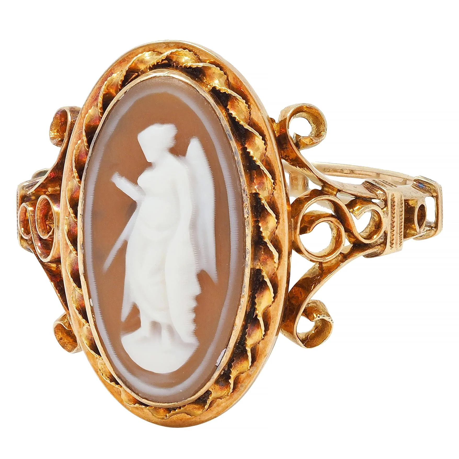 Victorian Carved Agate 14 Karat Yellow Gold Greek Godess Nike Antique Cameo Antique Ring - Image 7