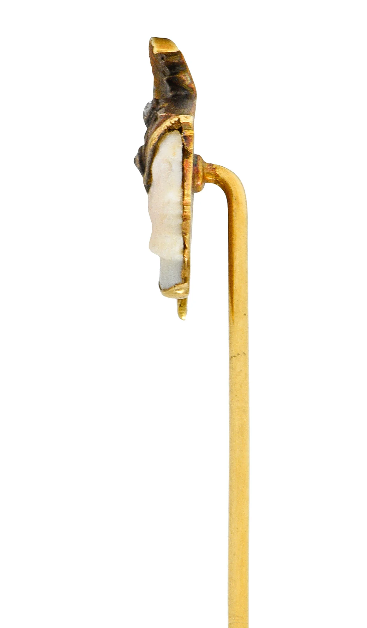 Victorian Carved Hardstone Diamond 18 Karat Gold Hellenistic Warrior Stickpin - Image 5