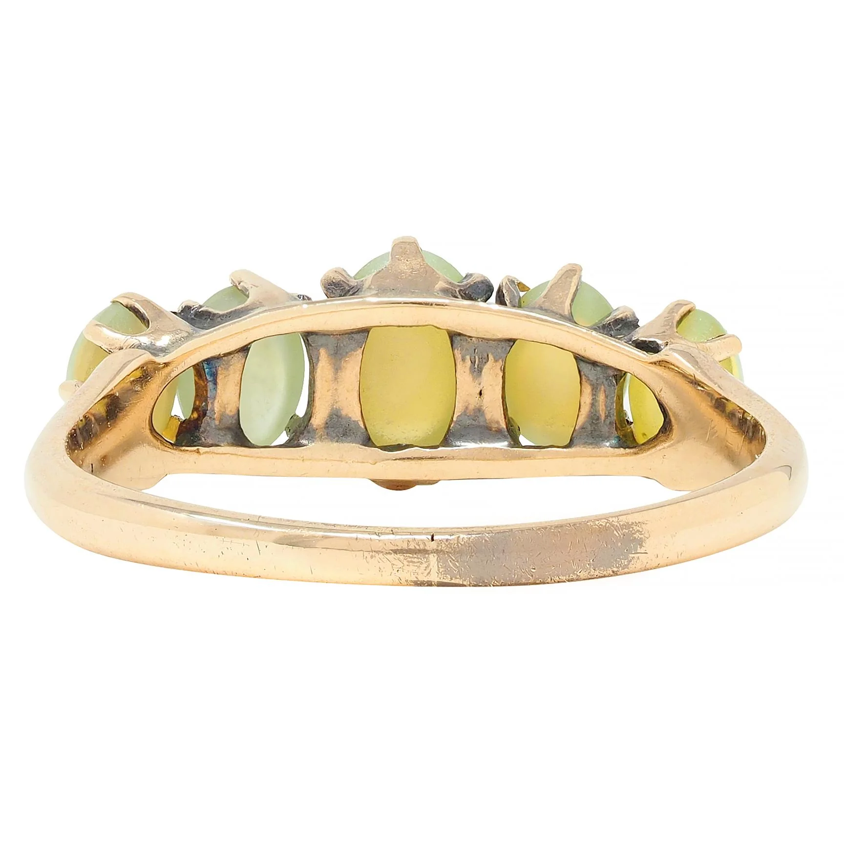 Victorian Cat's Eye Chrysoberyl 14 Karat Gold Five Stone Antique Band Ring - Image 5