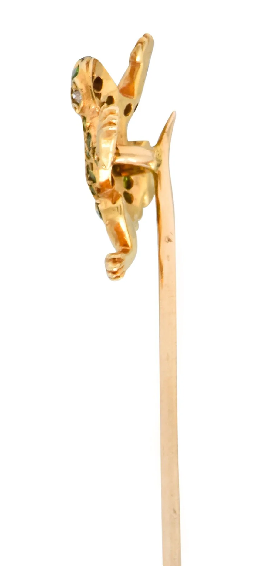 Victorian Demantoid Garnet Diamond 14 Karat Gold Frog Sitckpin - Image 3