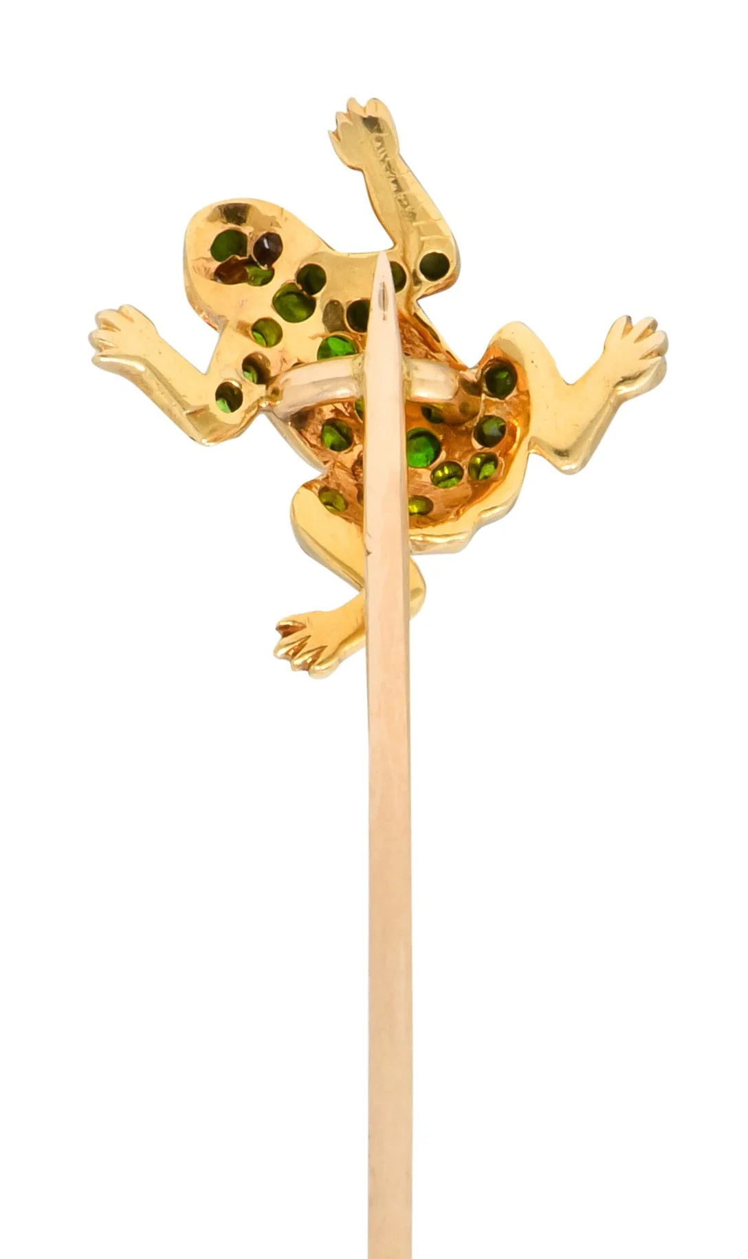 Victorian Demantoid Garnet Diamond 14 Karat Gold Frog Sitckpin - Image 4