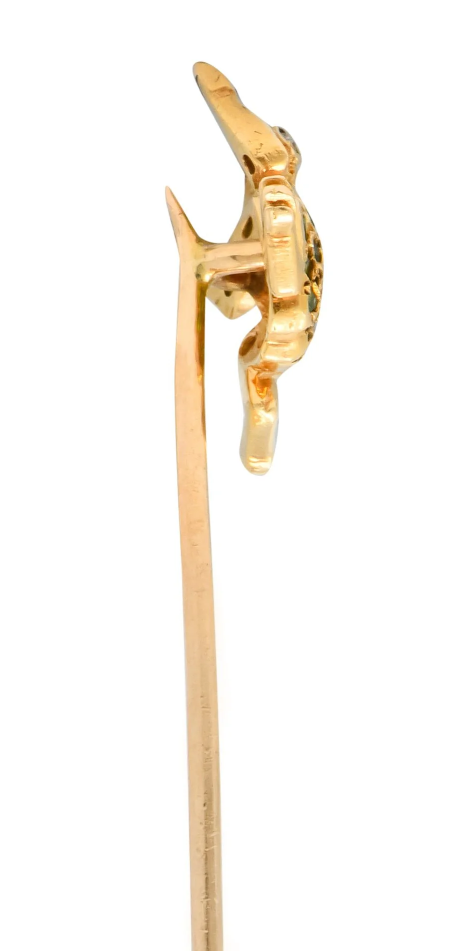Victorian Demantoid Garnet Diamond 14 Karat Gold Frog Sitckpin - Image 5