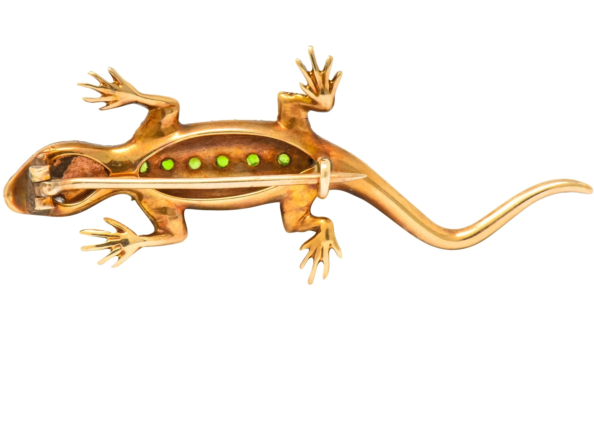 Victorian Demantoid Garnet Diamond 14 Karat Gold Lizard Brooch - Image 7