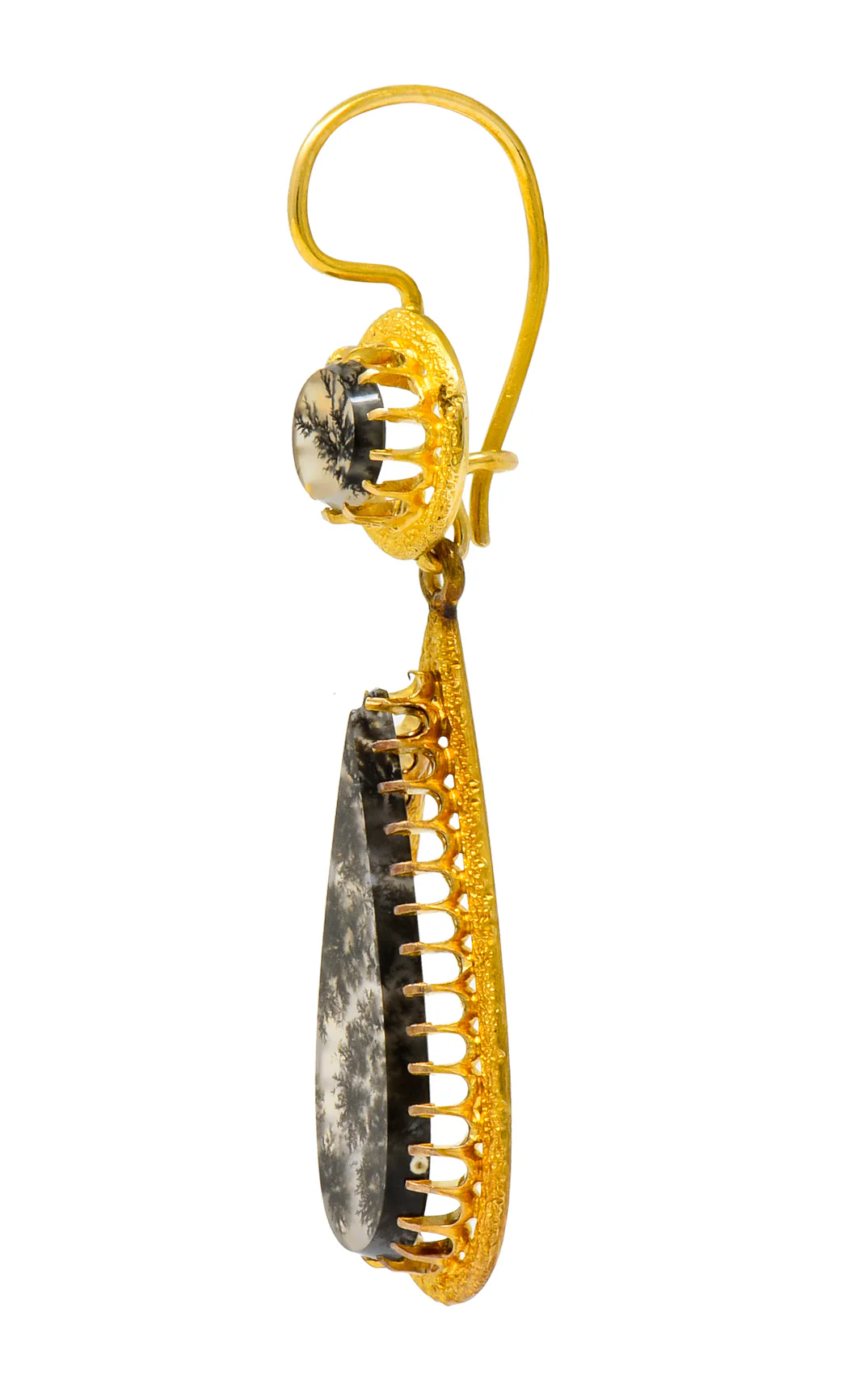 Victorian Dendritic Agate 18 Karat Gold Articulated Day Night Drop Earrings - Image 4