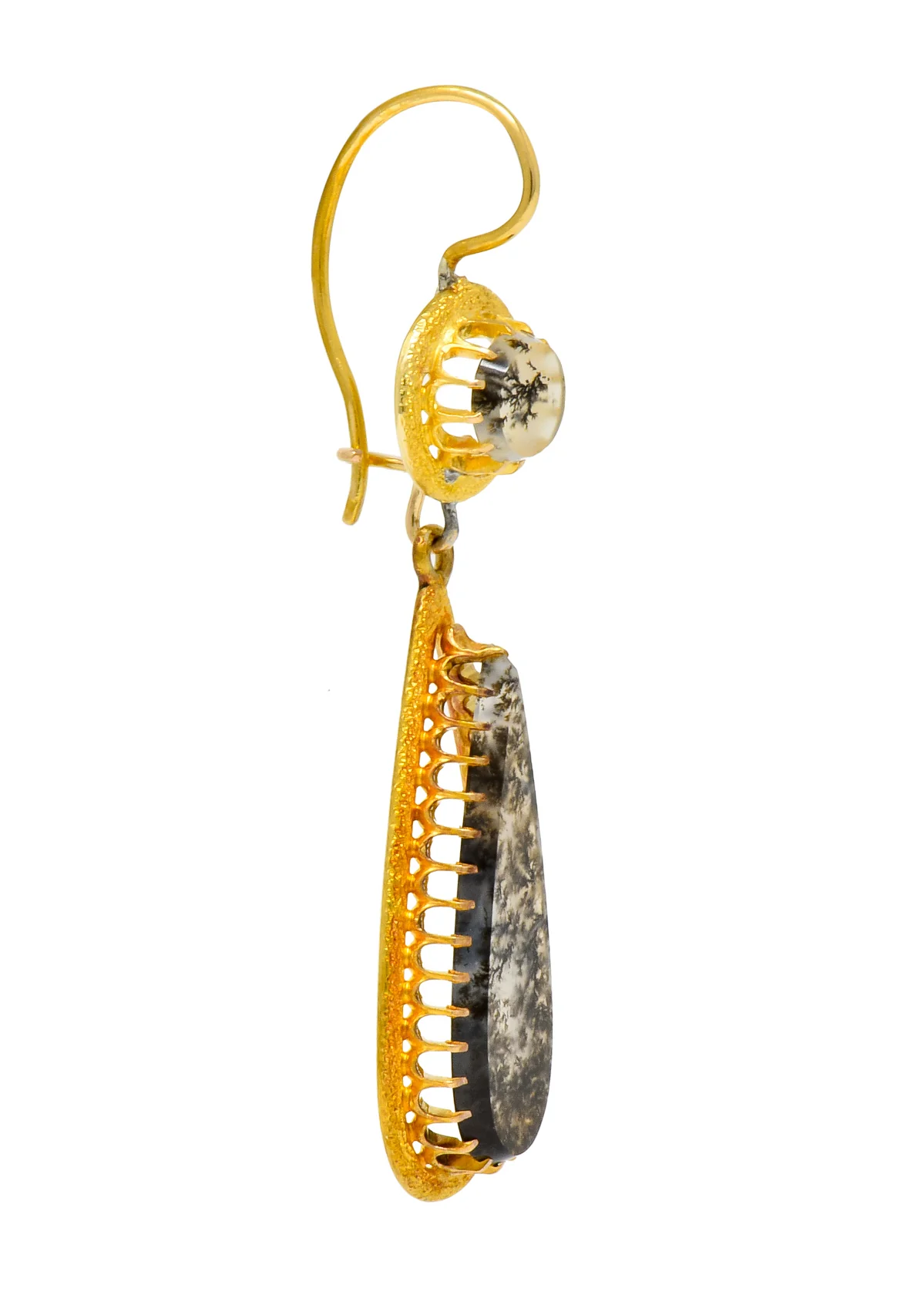 Victorian Dendritic Agate 18 Karat Gold Articulated Day Night Drop Earrings - Image 5