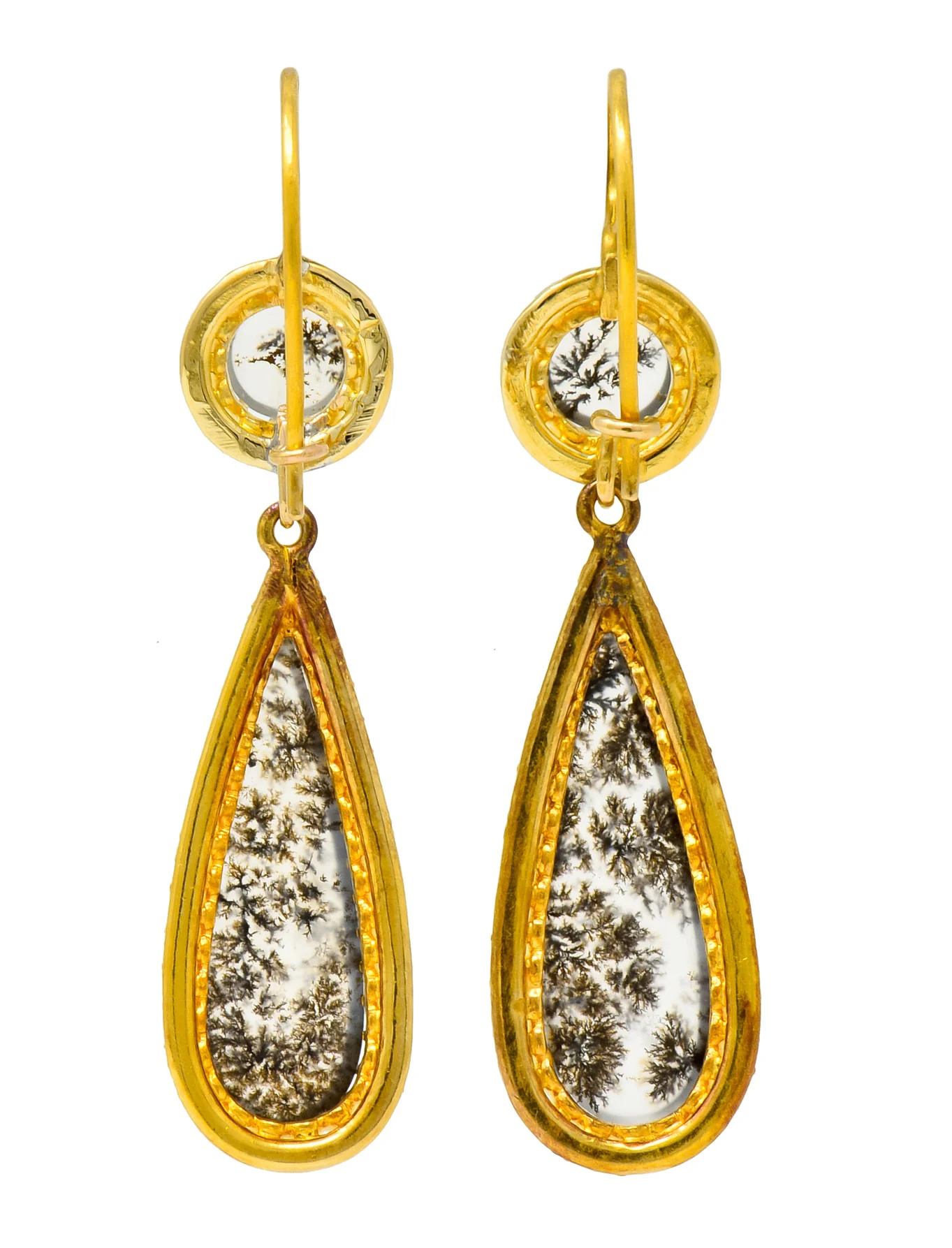 Victorian Dendritic Agate 18 Karat Gold Articulated Day Night Drop Earrings - Image 6