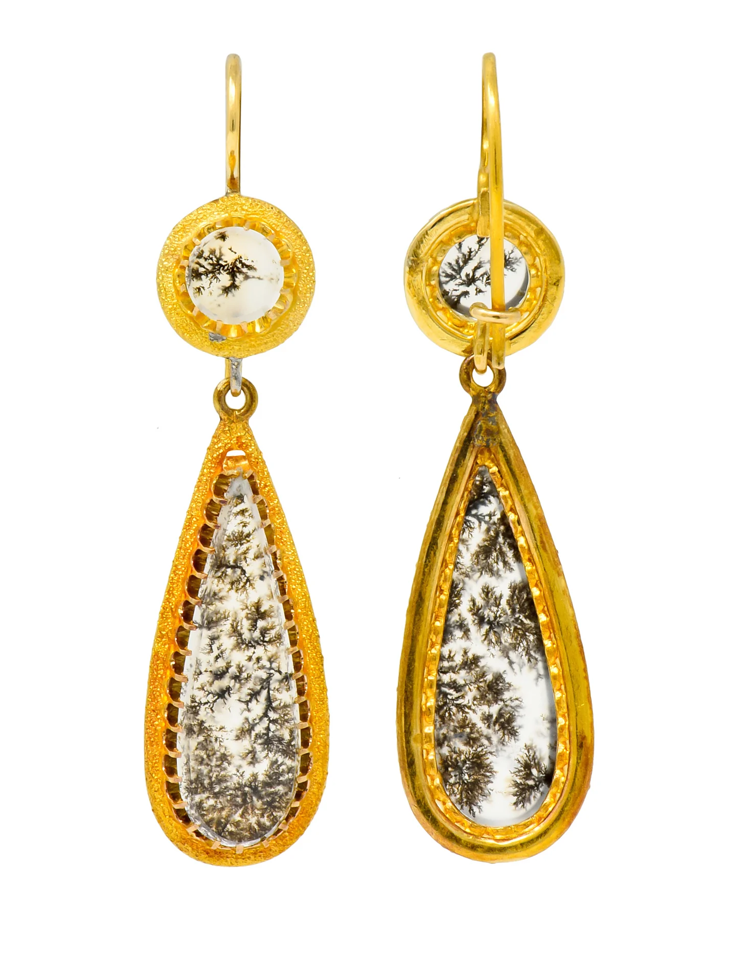 Victorian Dendritic Agate 18 Karat Gold Articulated Day Night Drop Earrings - Image 8