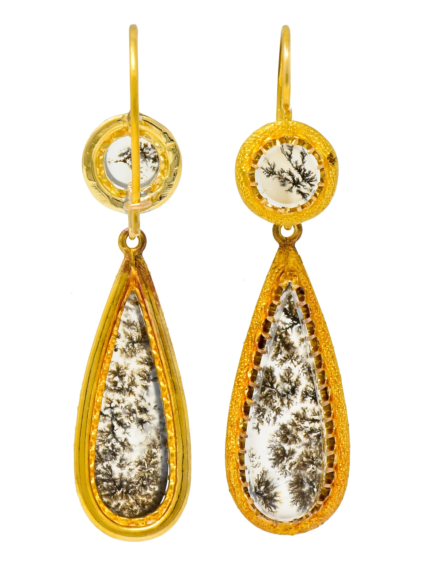 Victorian Dendritic Agate 18 Karat Gold Articulated Day Night Drop Earrings - Image 9