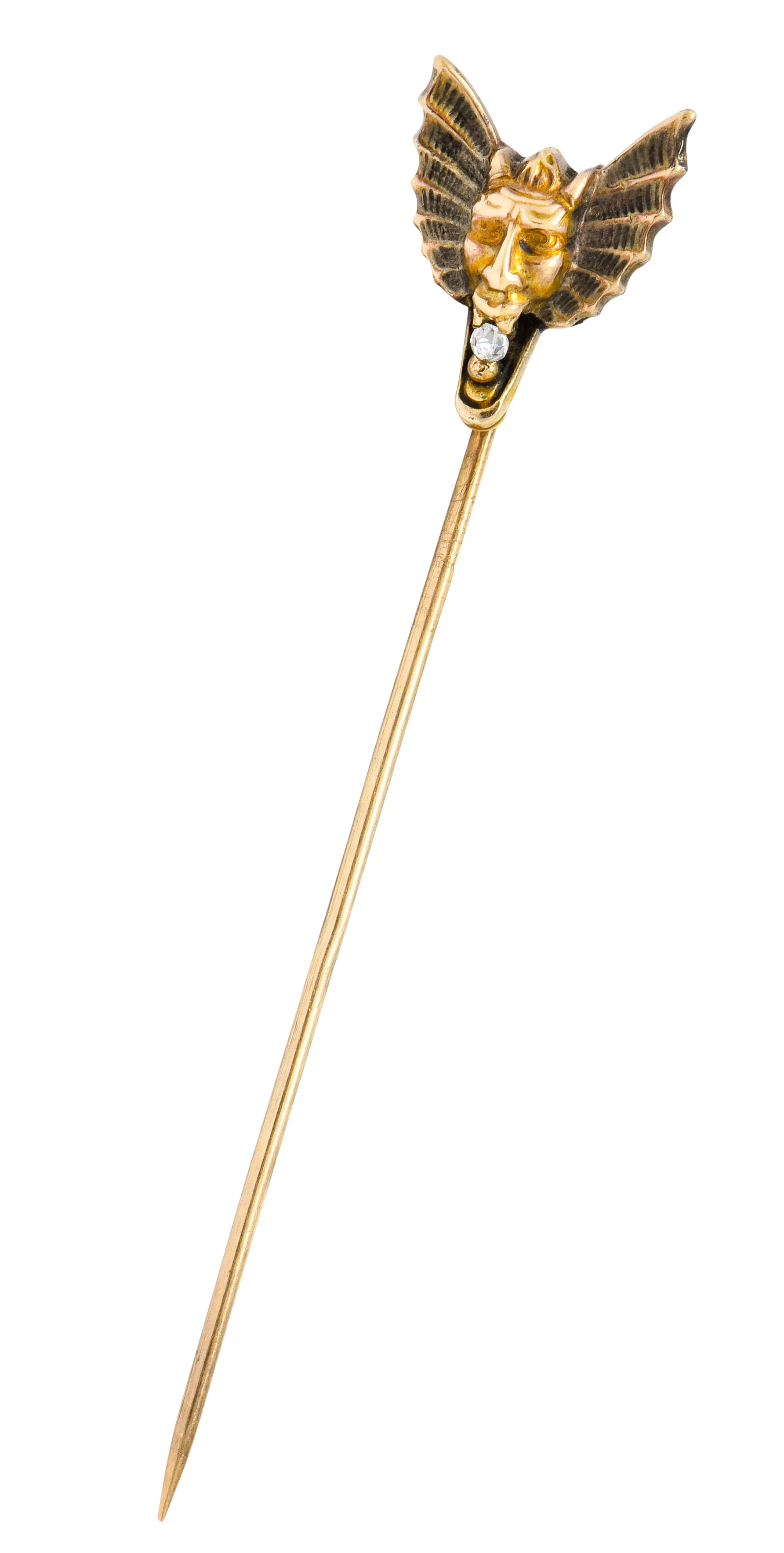 Victorian Diamond 10 Karat Gold Winged Devil Stickpin - Image 6