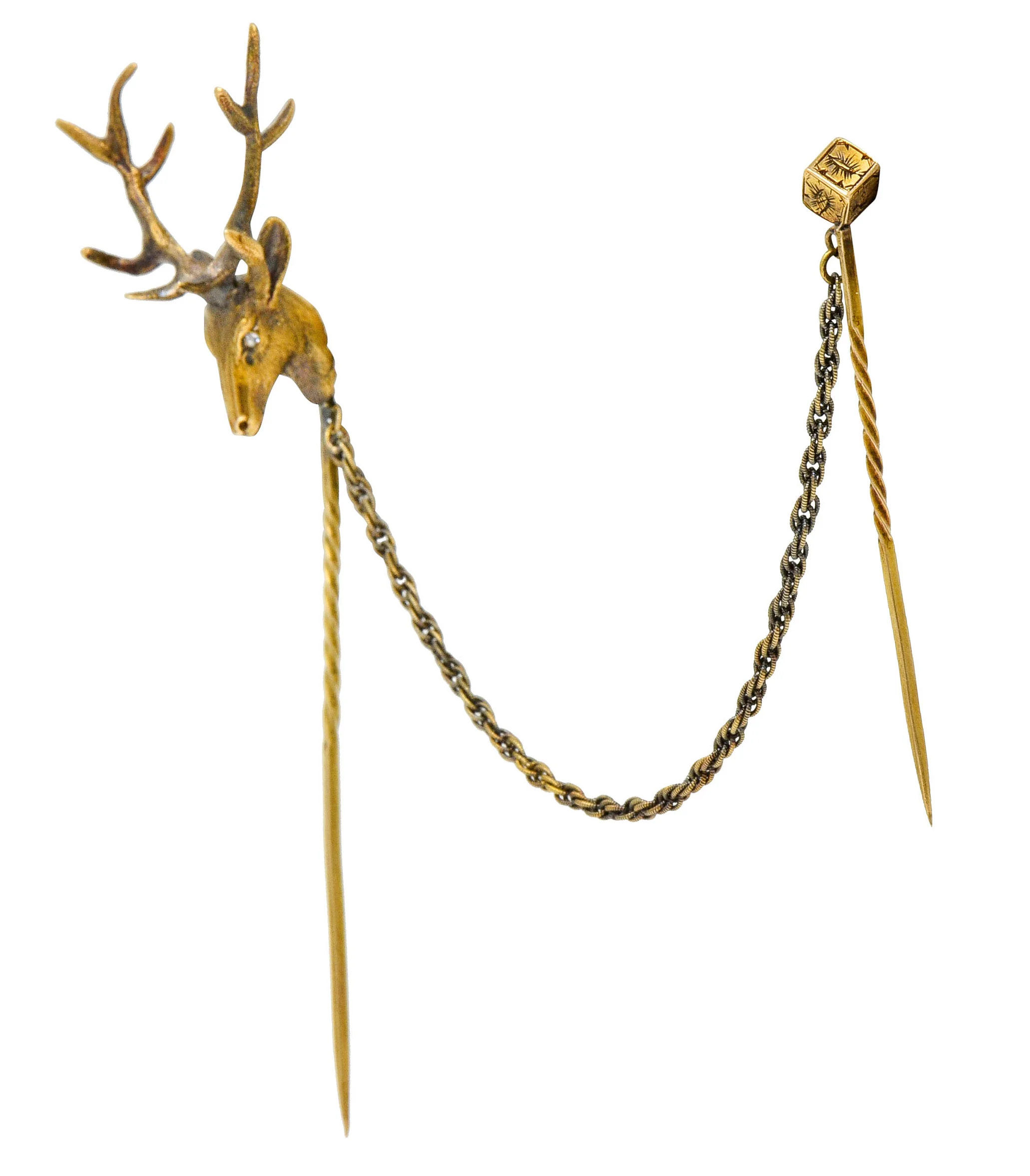 Victorian Diamond 14 Karat Gold Elk Stickpin Circa 1900 - Image 2